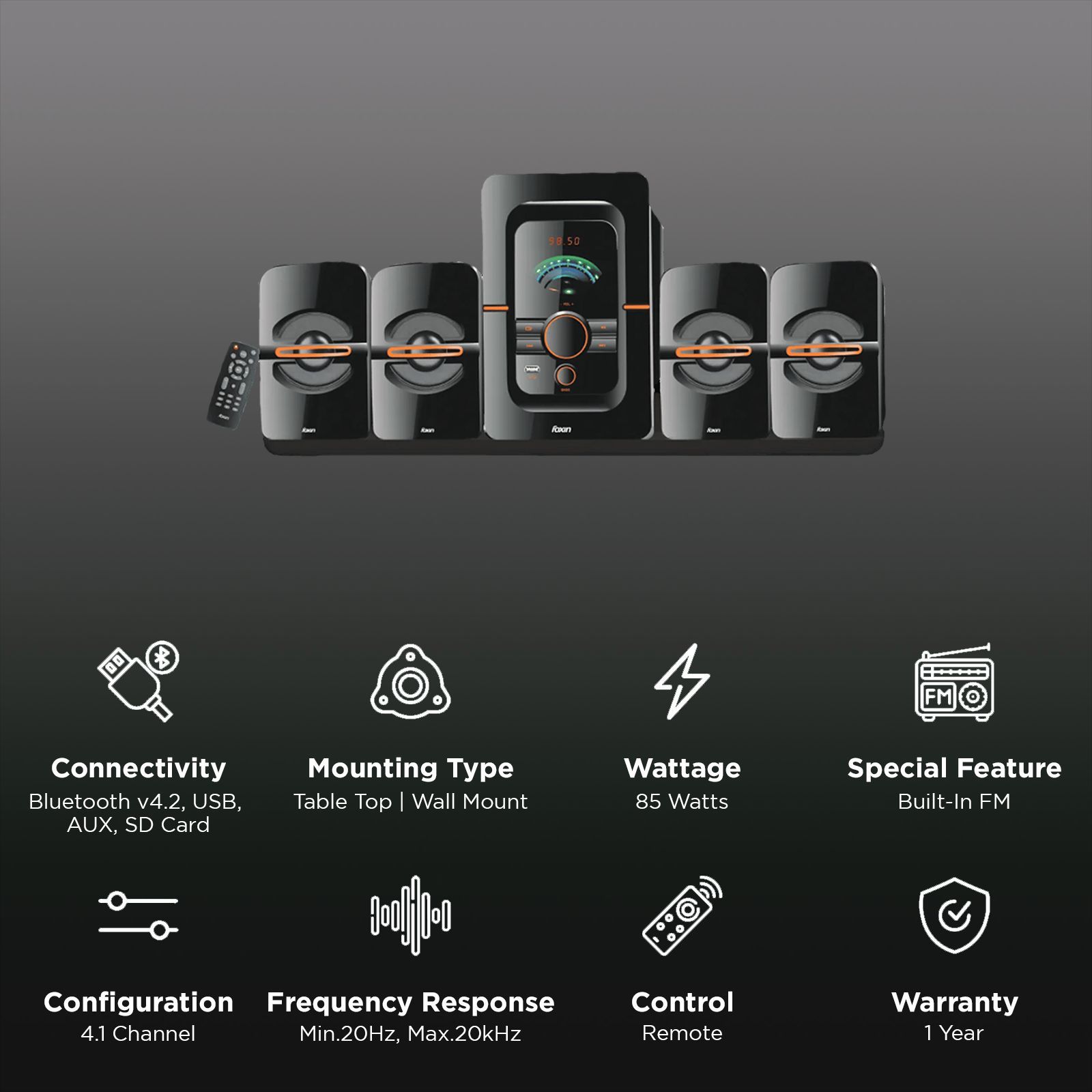 foxin FMS 4450 85W Multimedia Speaker (Dual Connectivity, 4.2 Channel, Black) foxin FMS 4450 85W Multimedia Speaker (Dual Connectivity, 4.2 Channel, Black)_3