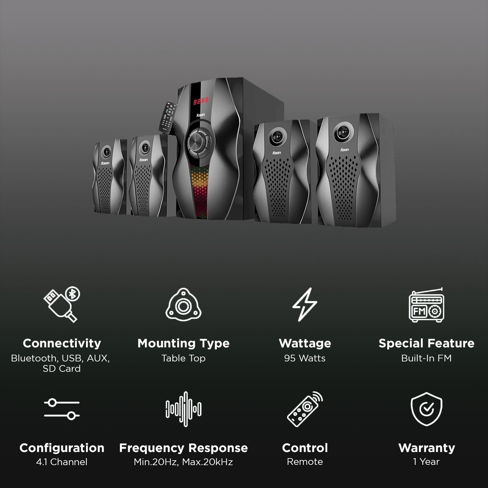 foxin FMS 5450 95W Multimedia Speaker (Dual Connectivity, 4.1 Channel, Black) foxin FMS 5450 95W Multimedia Speaker (Dual Connectivity, 4.1 Channel, Black)_3