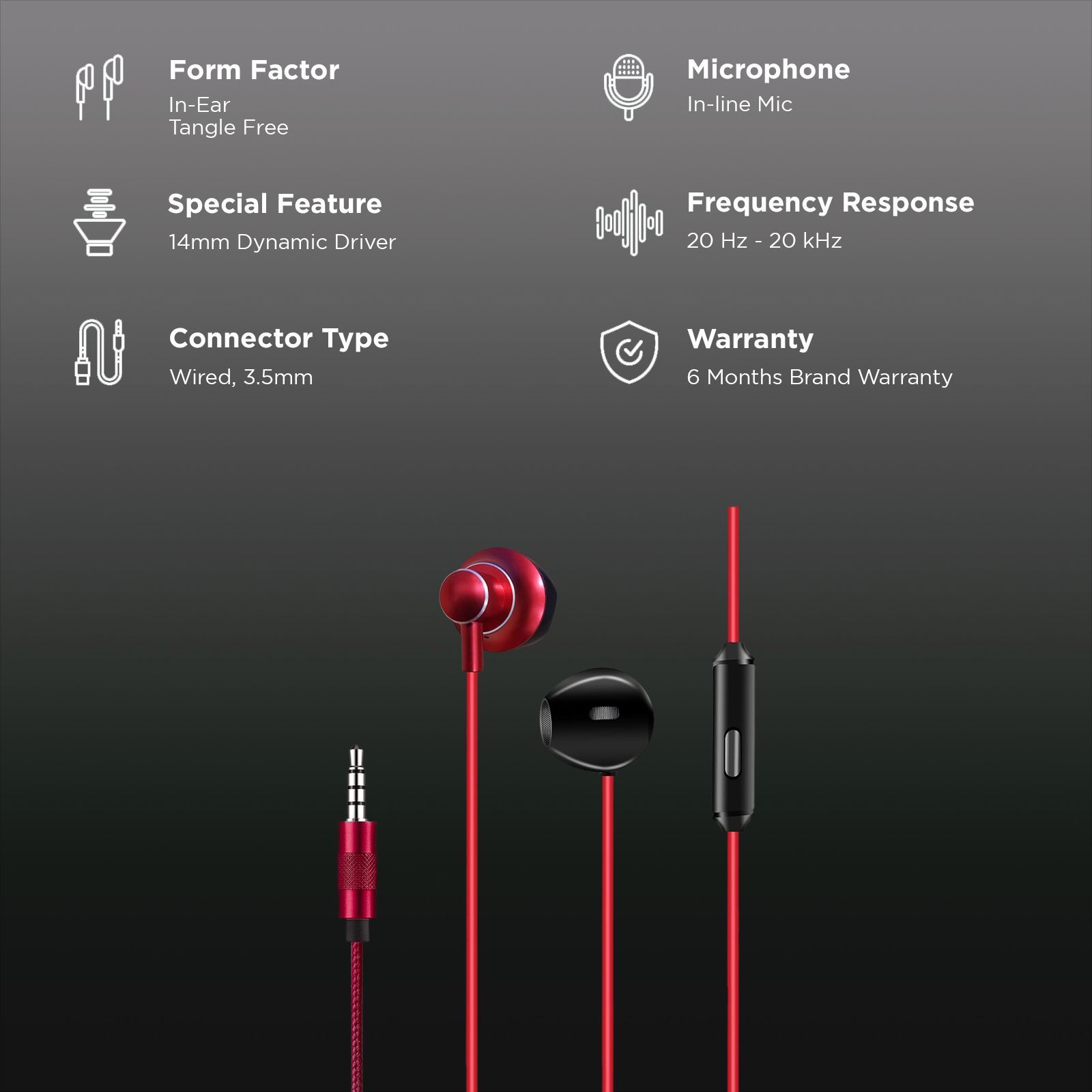 Foxin Bass Pro Plus M6 Wired Earphone with Mic (In Ear, Black and Red)_2