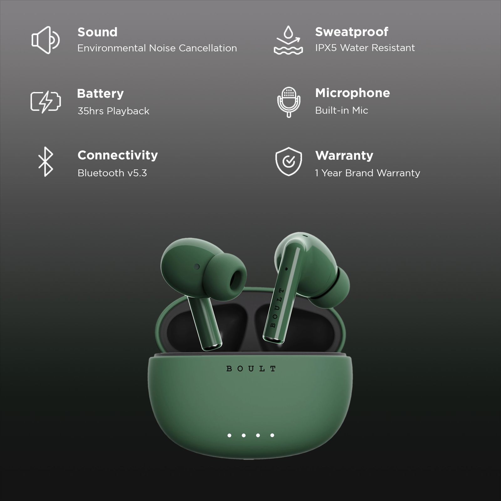 GOBOULT W20 TWS Earbuds with Environmental Noise Cancellation (IPX5 Water Resistant, Voice Assistant, Pine Green)_2
