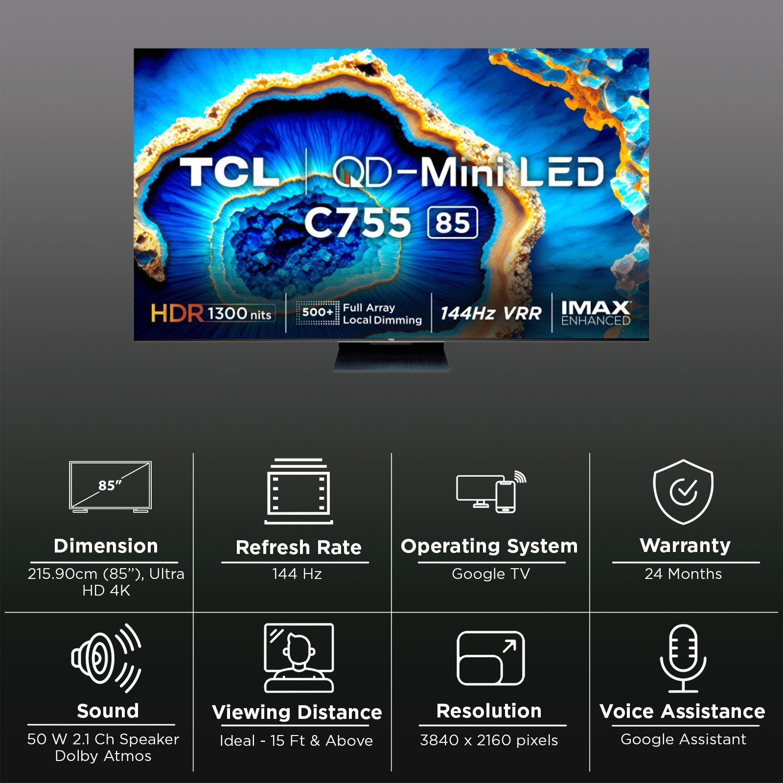 TCL C755 215.9 cm (85 inch) QD Mini LED 4K Ultra HD Smart Google TV with Dolby Vision and Dolby Atmos (2023 model)_3