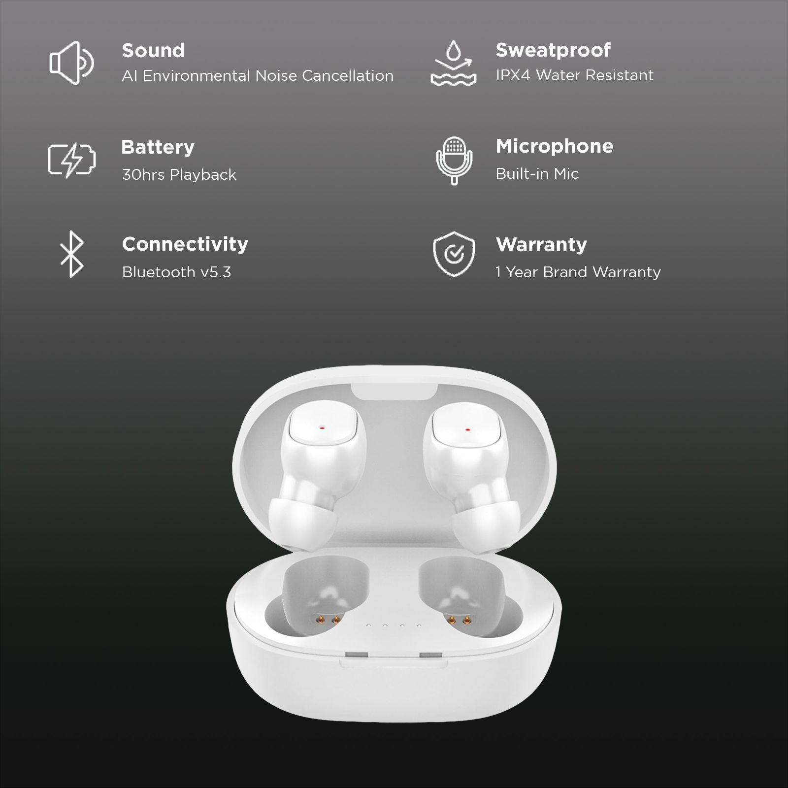 LUMIFORD Max T40 TWS Earbuds with Environmental Noise Cancellation (IPX4 Water Resistant, Fast Charging, White)_2