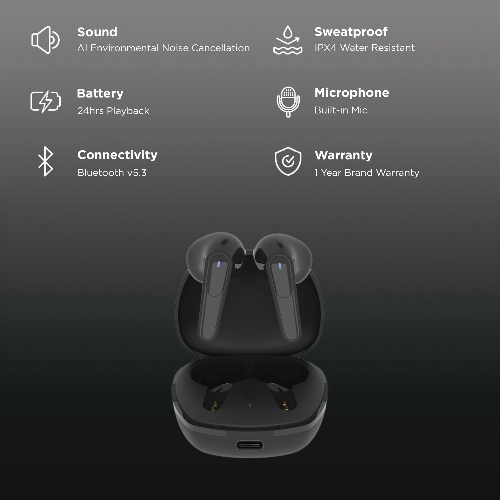 LUMIFORD Max T45 TWS Earbuds with Environmental Noise Cancellation (IPX4 Water Resistant, Distortion Free Technology, Black) LUMIFORD Max T45 TWS Earbuds with Environmental Noise Cancellation (IPX4 Water Resistant, Distortion Free Technology, Black)_2