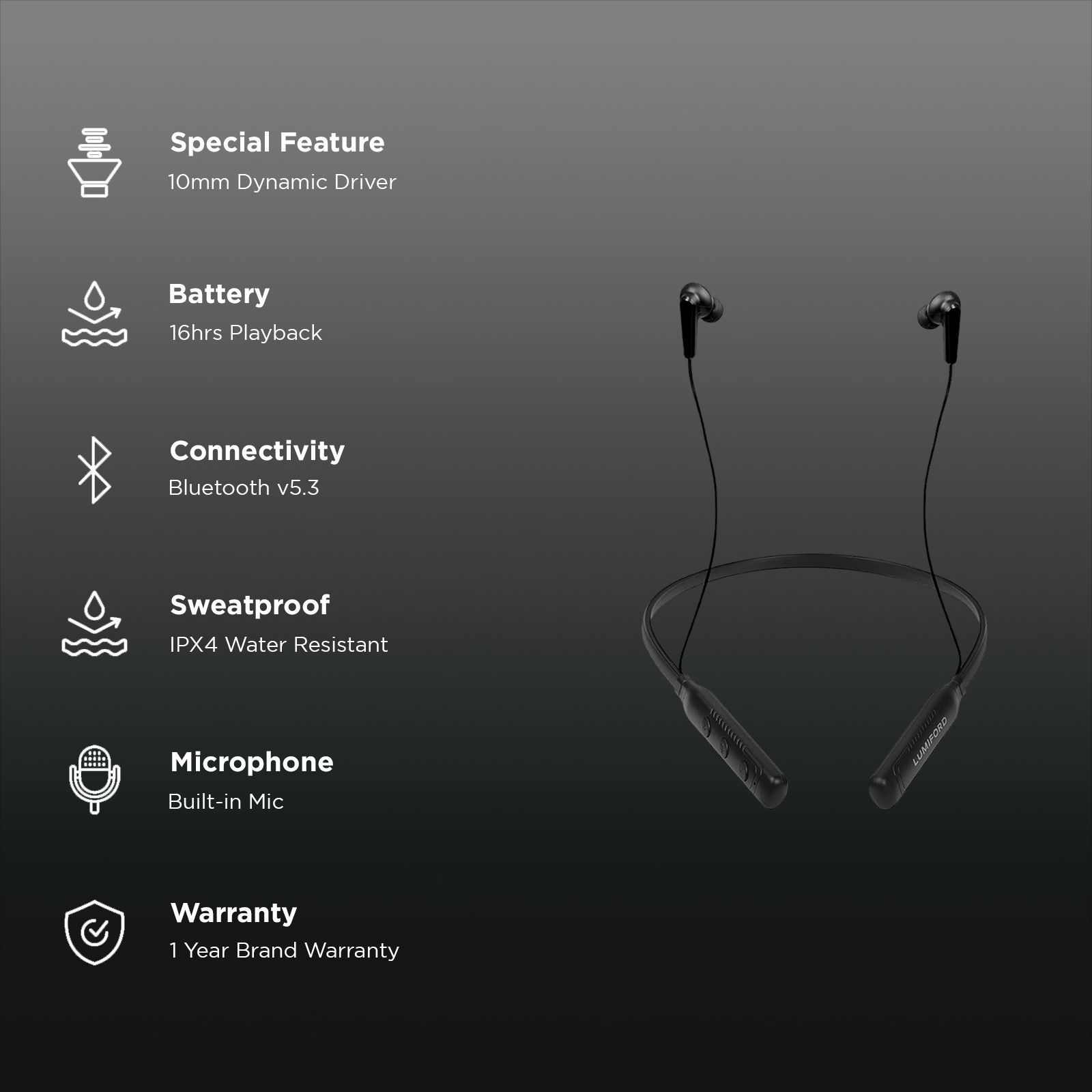 LUMIFORD XploriaHD XP15 Neckband (IPX4 Water Resistant, 16 Hours Playtime, Black) LUMIFORD XploriaHD XP15 Neckband (IPX4 Water Resistant, 16 Hours Playtime, Black)_2