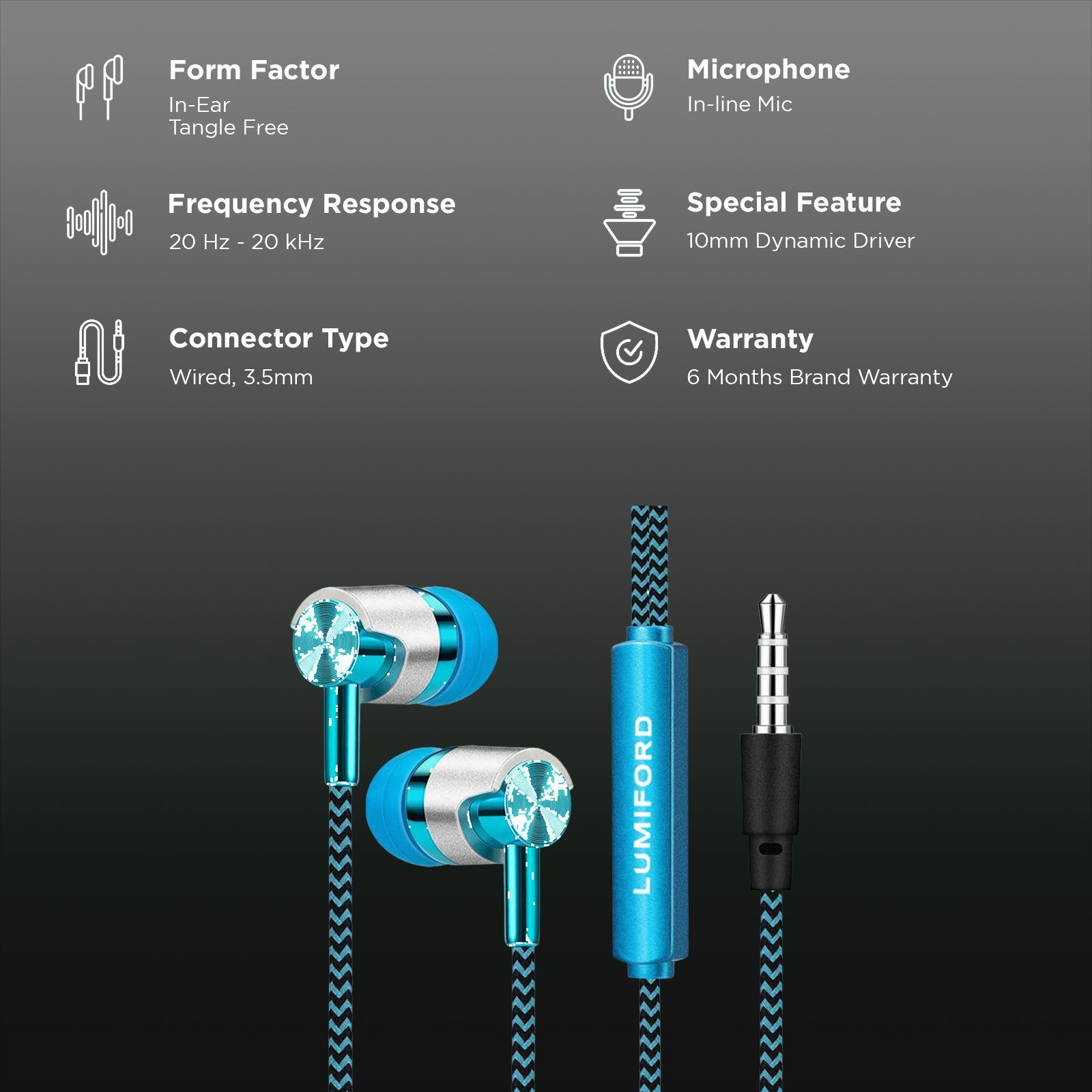 LUMIFORD Ultimate U55 Wired Earphone with Mic (In Ear, Blue)_2