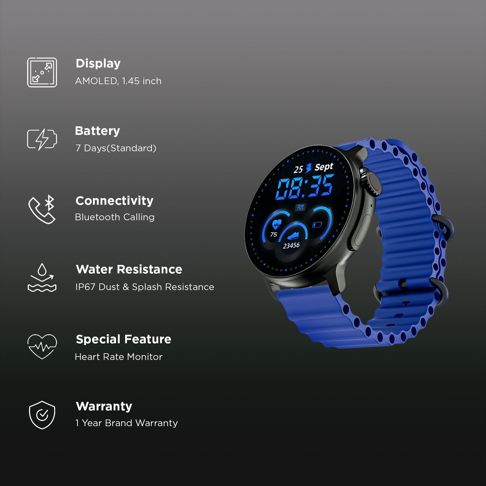 boAt Lunar Tigon Smartwatch with Bluetooth Calling (36.8mm AMOLED Display, IP67 Sweat Resistant, Deep Blue Strap)_2