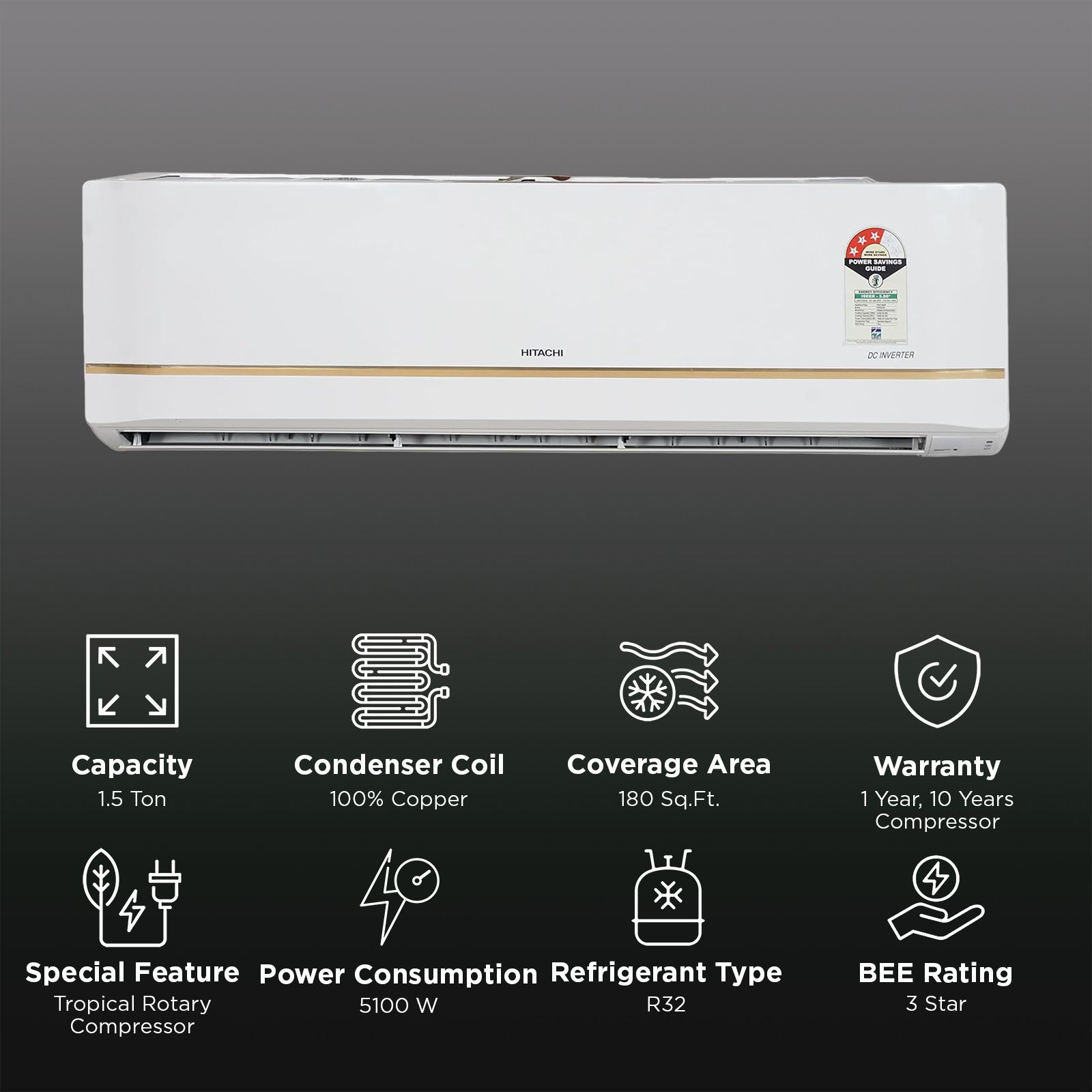 HITACHI Shizen 3100S HP 1.5 Ton 3 Star Hot and Cold Split AC (Copper Condenser, Dust Filter, RSQG318HGXA)_2
