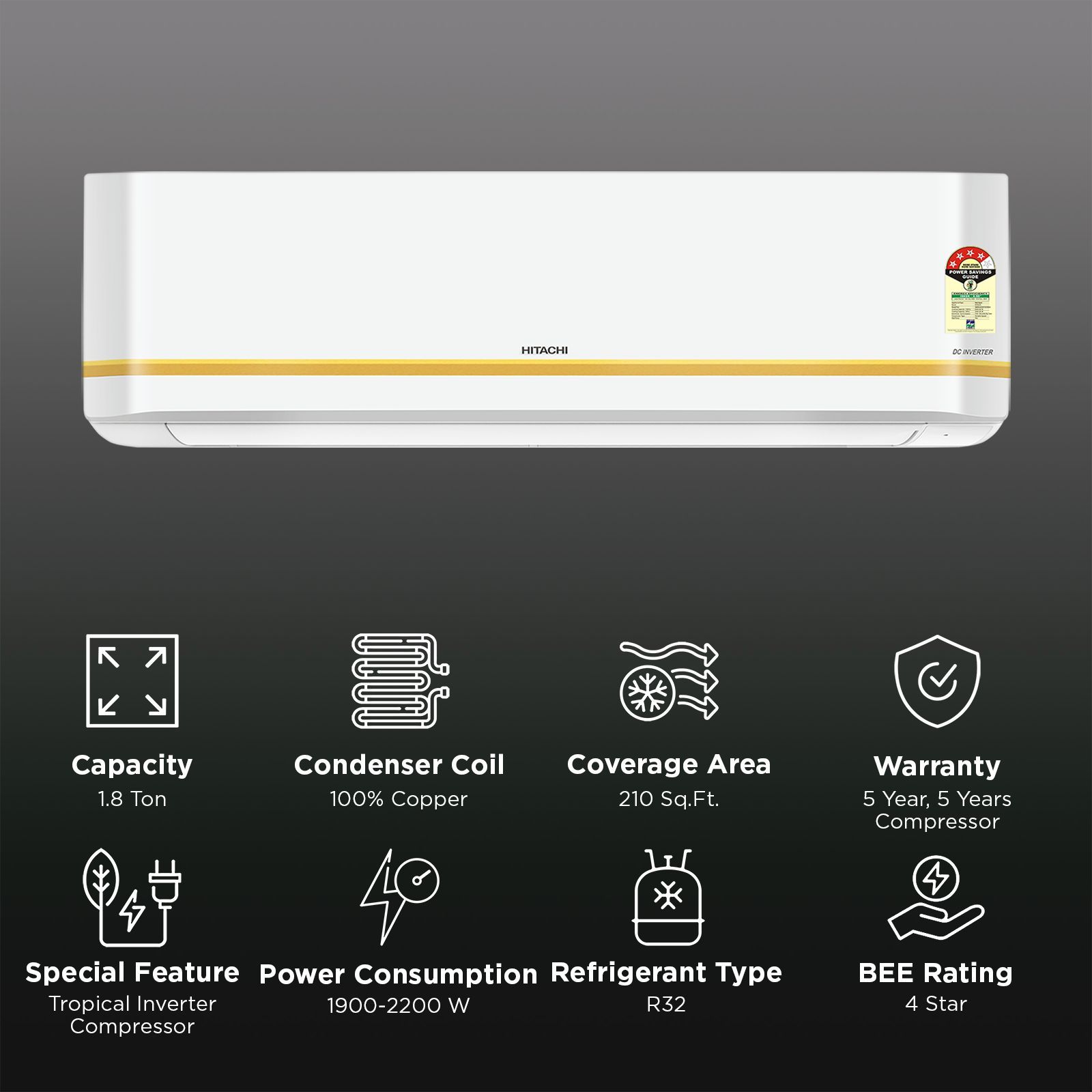 HITACHI KIYORA 4100X HP 1.8 Ton 4 Star Hot and Cold Split AC (Copper Condenser, SuperFine Mesh Filter, RMRG422HFXO)_2