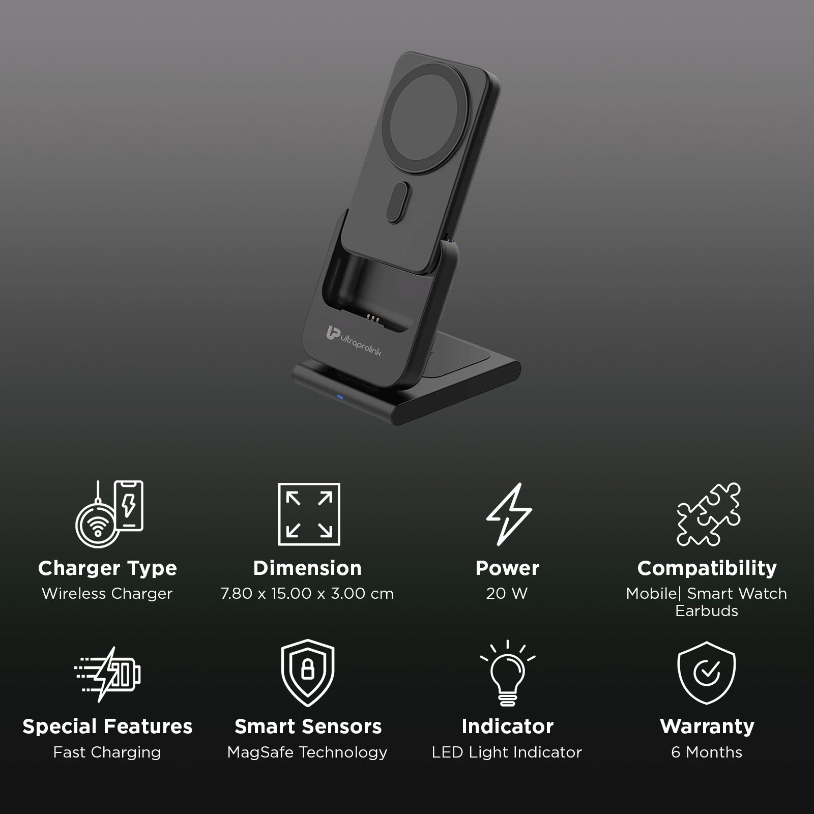 ultraprolink Vylis GO 20W 3-in-1 Wireless Charging Dock for iPhone, iWatch and Airpods (LED Indicators, Black) ultraprolink Vylis GO 20W 3-in-1 Wireless Charging Dock for iPhone, iWatch and Airpods (LED Indicators, Black)_2