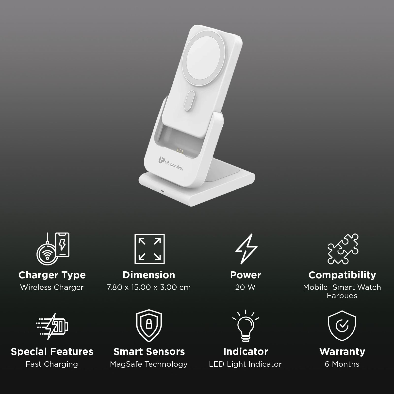 ultraprolink Vylis GO 20W 3-in-1 Wireless Charging Dock for iPhone, iWatch and Airpods (LED Indicators, White)_2