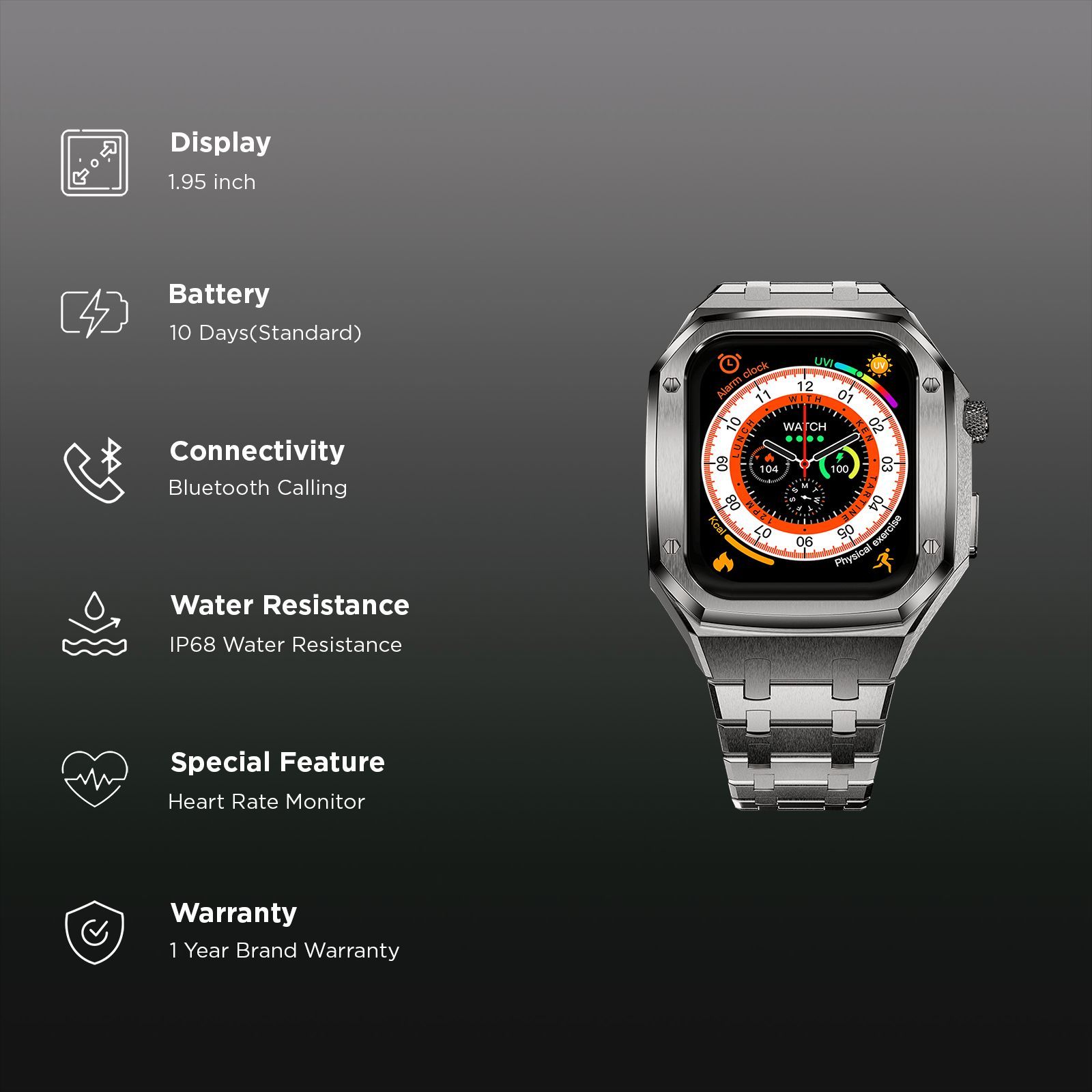 FIRE-BOLTT Elemento Smartwatch with Bluetooth Calling (49.5mm Always On Display, IP68 Water Resistant, Silver Strap) FIRE-BOLTT Elemento Smartwatch with Bluetooth Calling (49.5mm Always On Display, IP68 Water Resistant, Silver Strap)_3