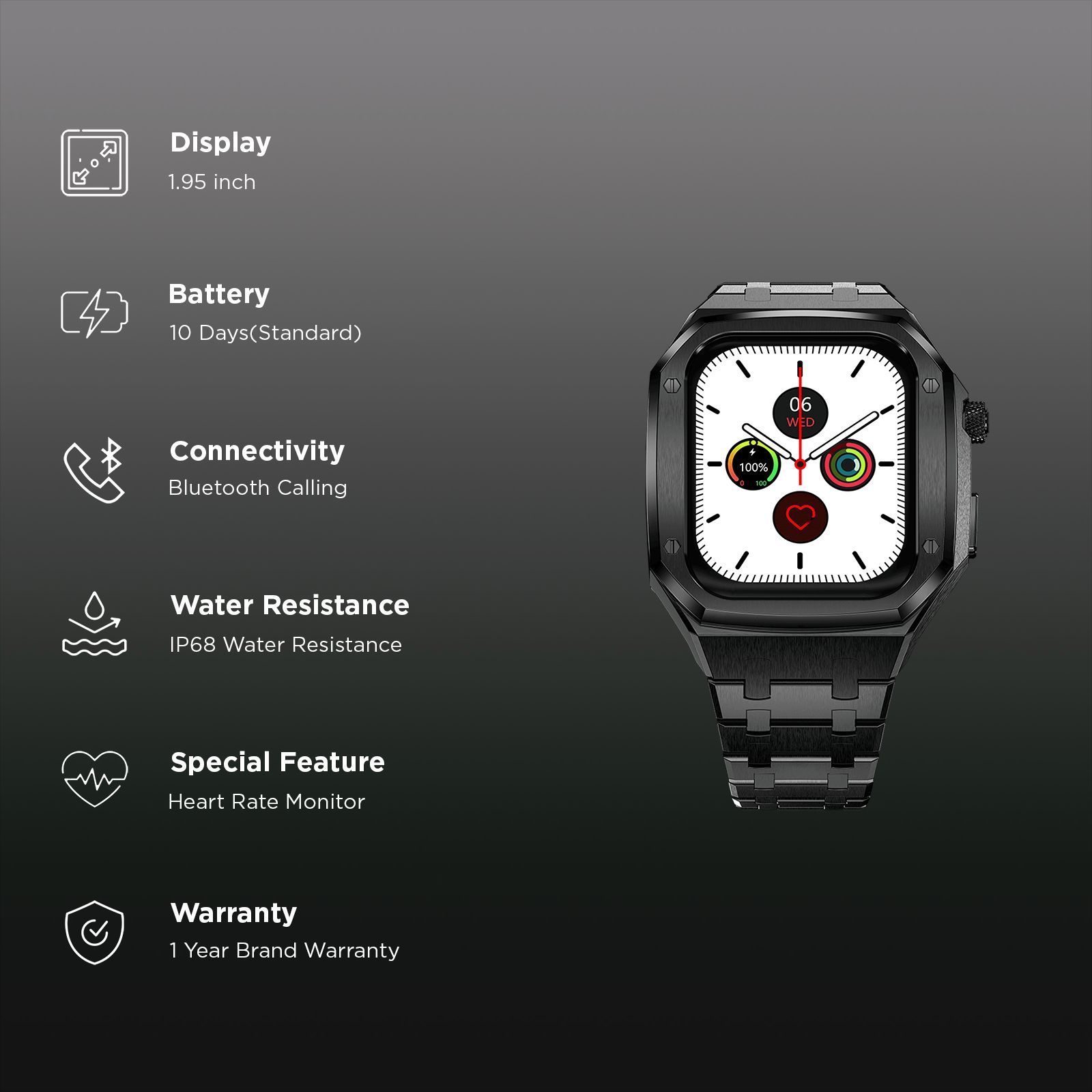 FIRE-BOLTT Elemento Smartwatch with Bluetooth Calling (49.5mm Always On Display, IP68 Water Resistant, Black Strap) FIRE-BOLTT Elemento Smartwatch with Bluetooth Calling (49.5mm Always On Display, IP68 Water Resistant, Black Strap)_2