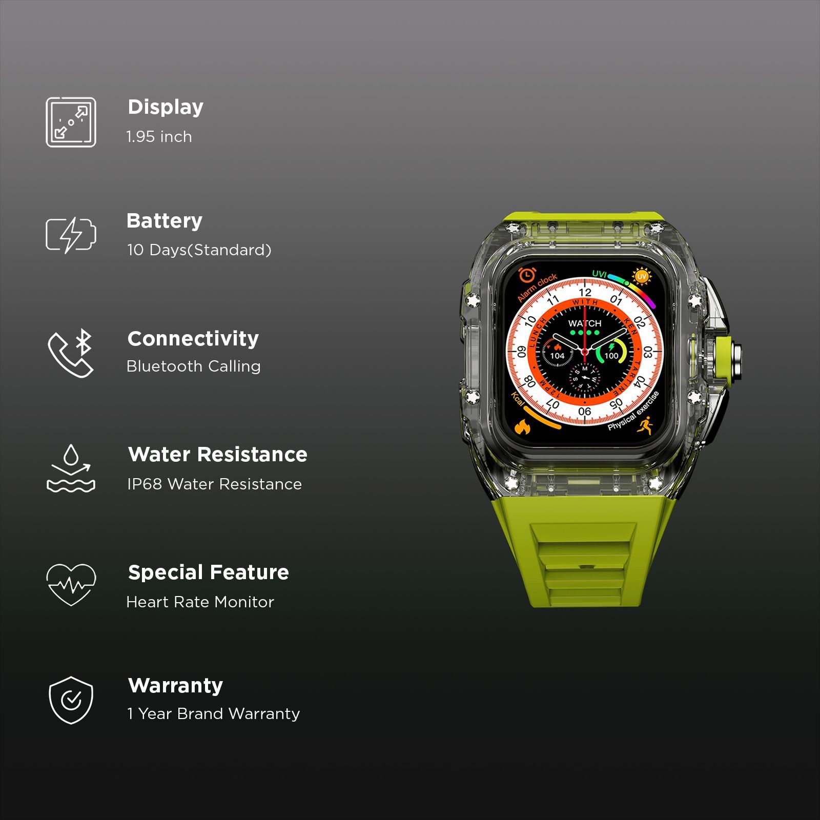FIRE-BOLTT Diablo Smartwatch with Bluetooth Calling (49.5mm Always On Display, IP68 Water Resistant, Green Strap)_3