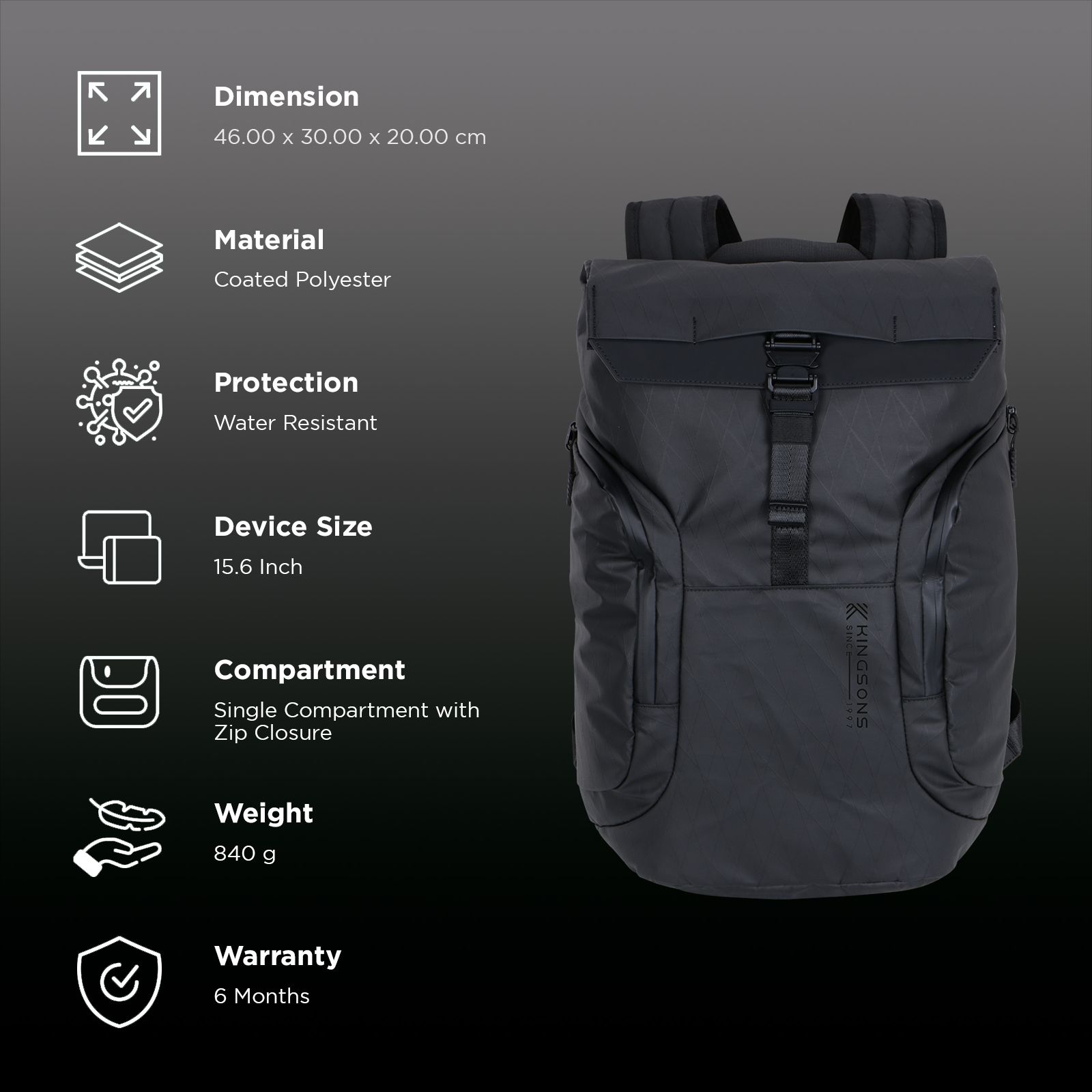 Kingsons KSWFBK09 Polyester Laptop Backpack for 15.6 Inch Laptop (23 L, Water Resistant, Black)_3