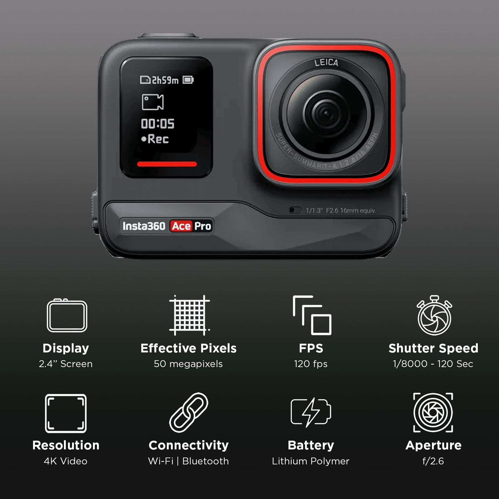 Insta360 Ace Pro 2 4K and 48MP 120 FPS Waterproof Action Camera with Dual AI Chip (Black) Insta360 Ace Pro 2 4K and 48MP 120 FPS Waterproof Action Camera with Dual AI Chip (Black)_2