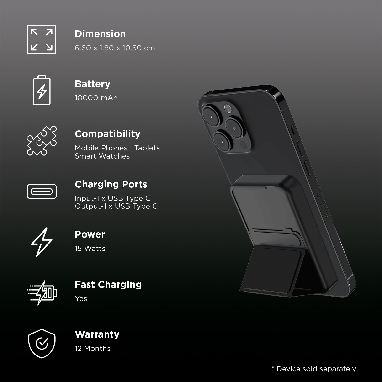 urbn UPR150 10000 mAh 15W Fast Charging Power Bank (1 Type C Port, MagSafe Compatible, Black) urbn UPR150 10000 mAh 15W Fast Charging Power Bank (1 Type C Port, MagSafe Compatible, Black)_3