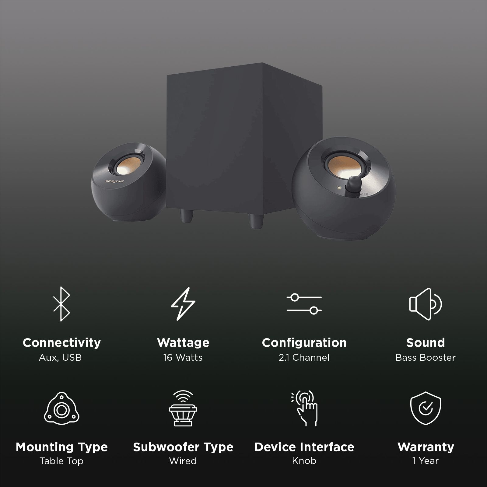 Creative Pebble Plus 16W Multimedia Speaker (45 Degree Elevated Drivers, 2.1 Channel, Black) Creative Pebble Plus 16W Multimedia Speaker (45 Degree Elevated Drivers, 2.1 Channel, Black)_3