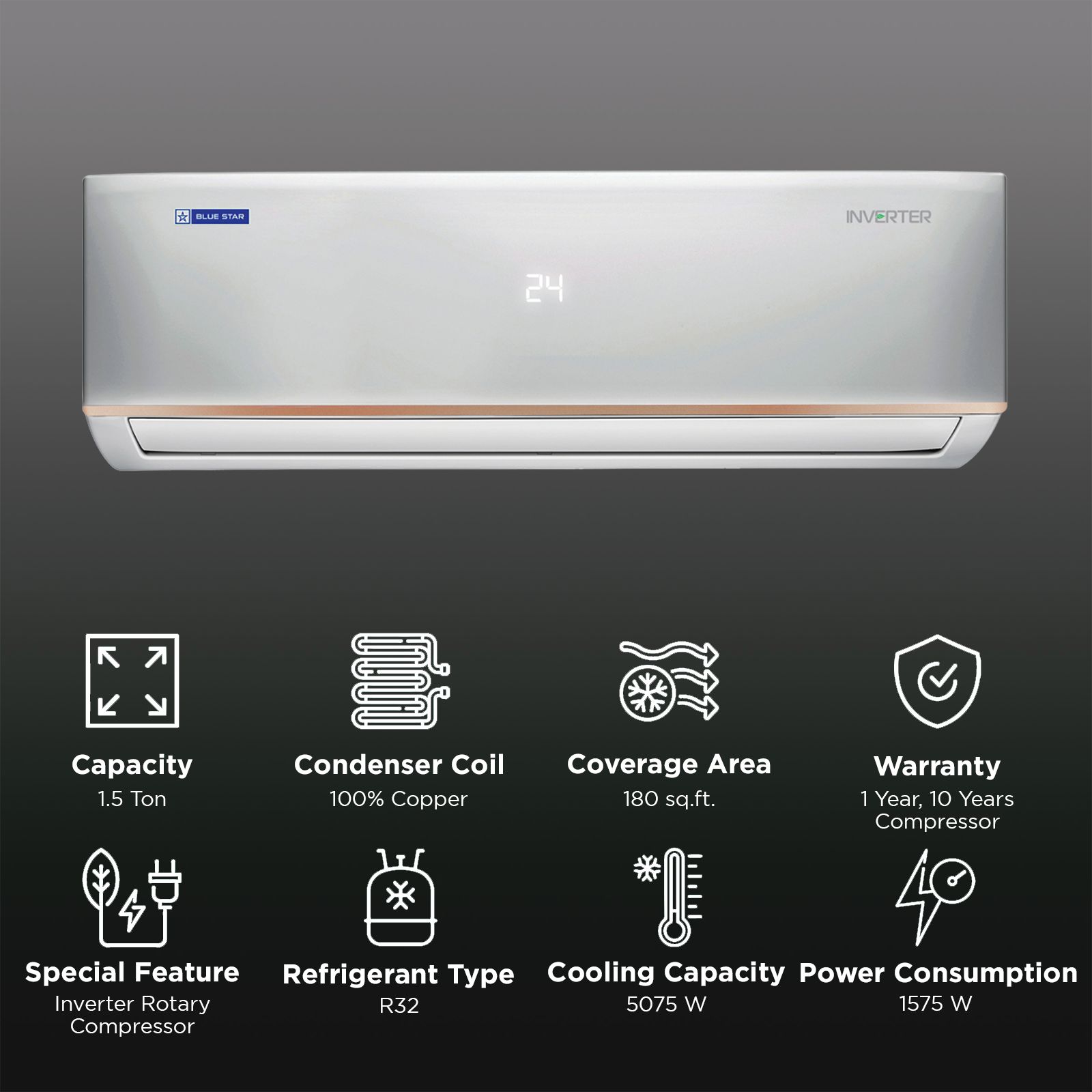 Blue Star D Series 5 in 1 Convertible 1.5 Ton 3 Star Hot & Cold Split AC with Nano BluProtect Technology (Copper Condenser, IC318DNUHC) Blue Star D Series 5 in 1 Convertible 1.5 Ton 3 Star Hot & Cold Split AC with Nano BluProtect Technology (Copper Condenser, IC318DNUHC)_2