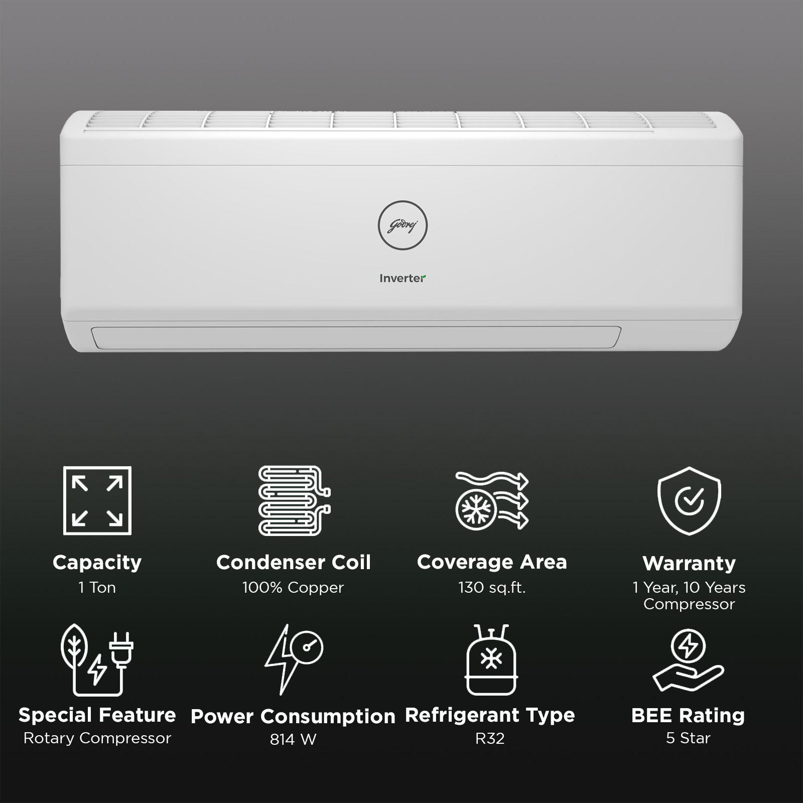 Godrej I Series 5 in 1 Convertible 1 Ton 5 Star Inverter Split AC with Hydrophilic Blue Fins (Copper Condenser, GODJ 1T SIC 12ITC5-WWR)_2