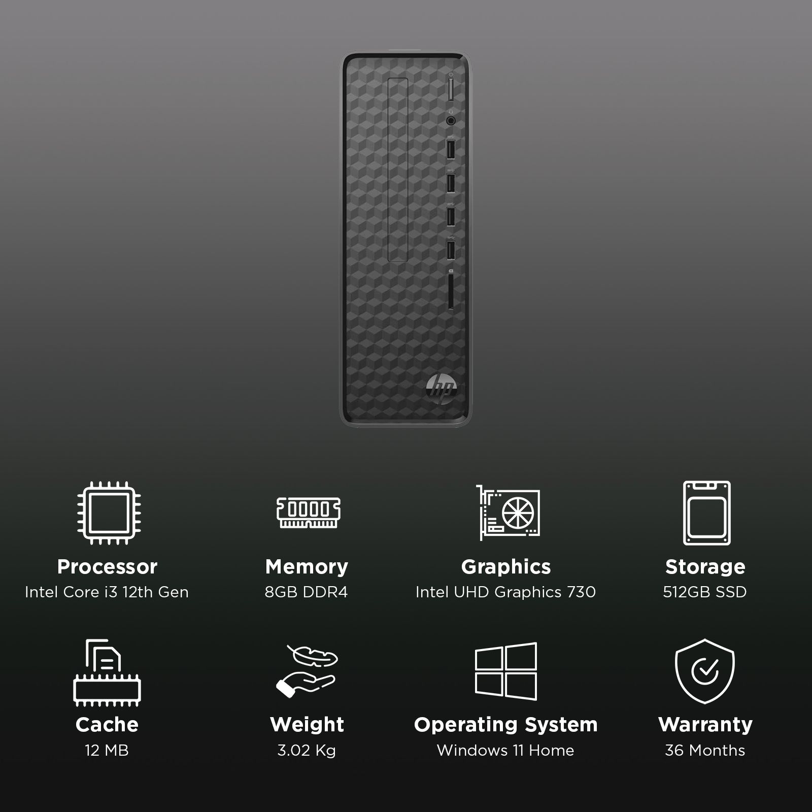 HP Slim S01-pF2888in Core i3 12th Gen Tower CPU (8GB, 512GB SSD, Intel UHD Graphics 730, Windows 11 Home, Dark Black)_3