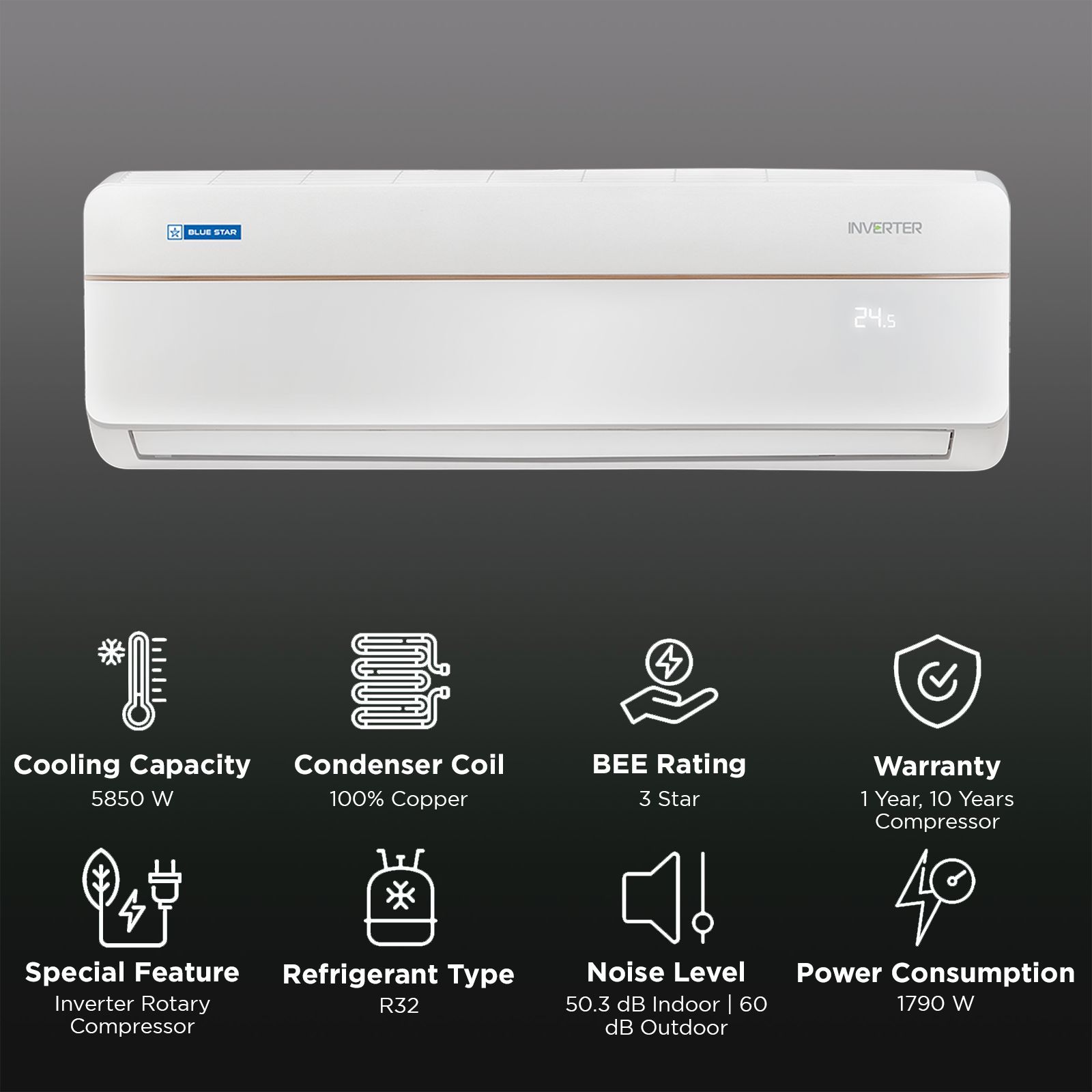 Blue Star V Series 6 in 1 Convertible 1.7 Ton 3 Star Inverter Split AC with Nano BluProtect Technology (Copper Condenser, IC319VCUHD)_2