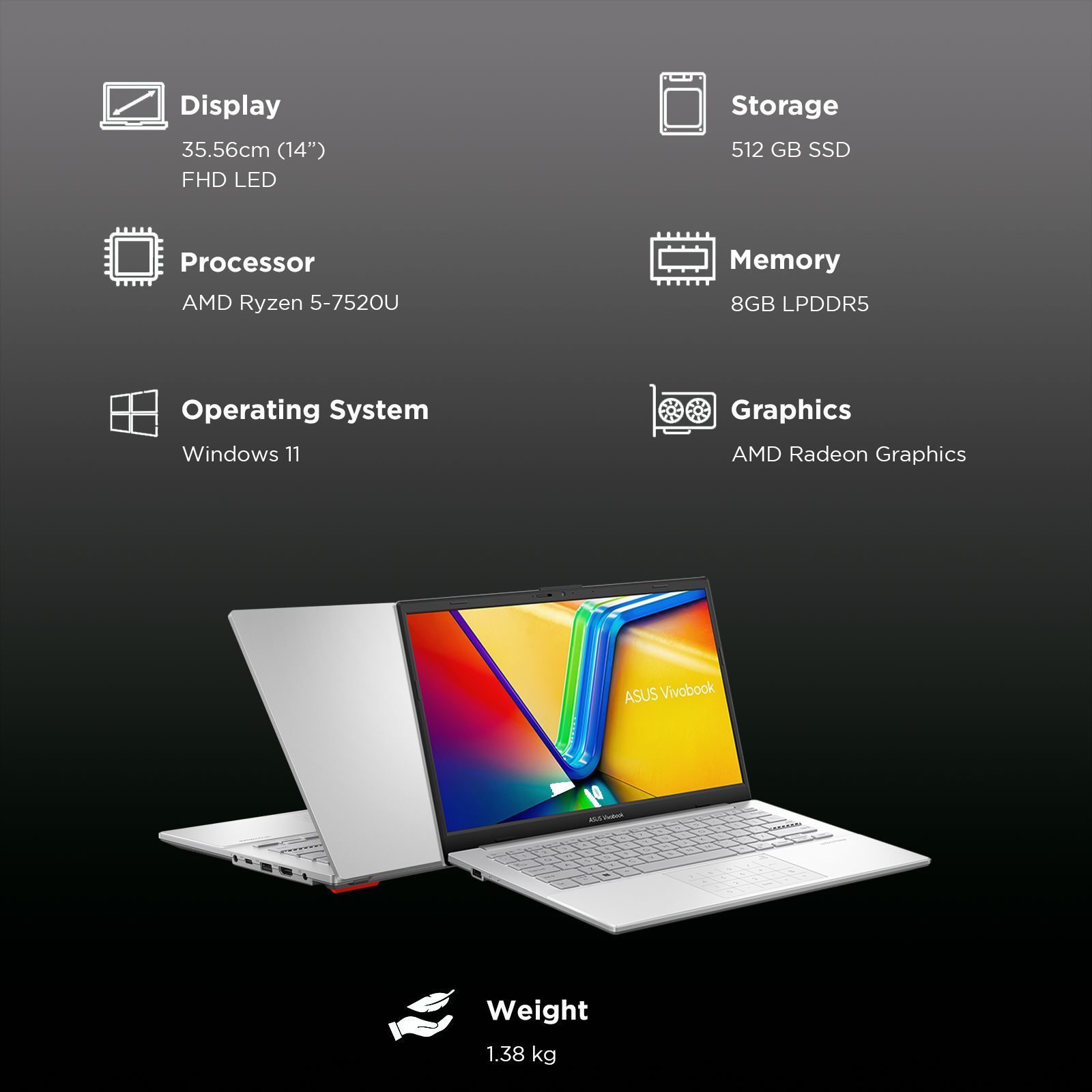 ASUS Vivobook Go 14 E1404FA-NK521WS AMD Ryzen 5 7520U 7th Gen Thin and Light Laptop (8GB, 512GB SSD, Windows 11 Home, 14 inch Full HD Display, MS Office Home & Student 2021, Cool Silver, 1.38 KG) ASUS Vivobook Go 14 E1404FA-NK521WS AMD Ryzen 5 7520U 7th Gen Thin and Light Laptop (8GB, 512GB SSD, Windows 11 Home, 14 inch Full HD Display, MS Office Home & Student 2021, Cool Silver, 1.38 KG)_3