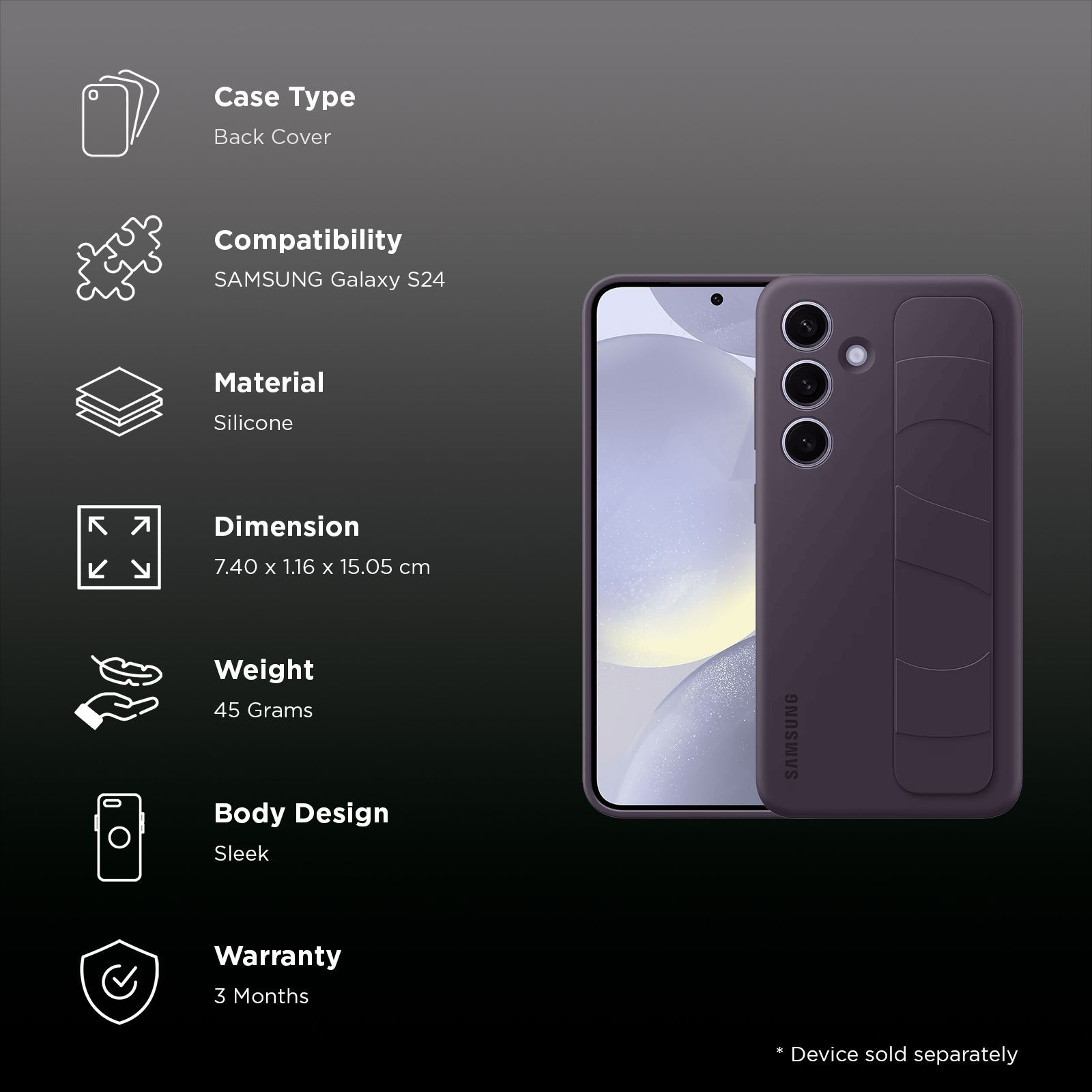 SAMSUNG Standing Grip Silicone Back Case for SAMSUNG Galaxy S24 (Smooth and Silky Texture, Taupe)_2