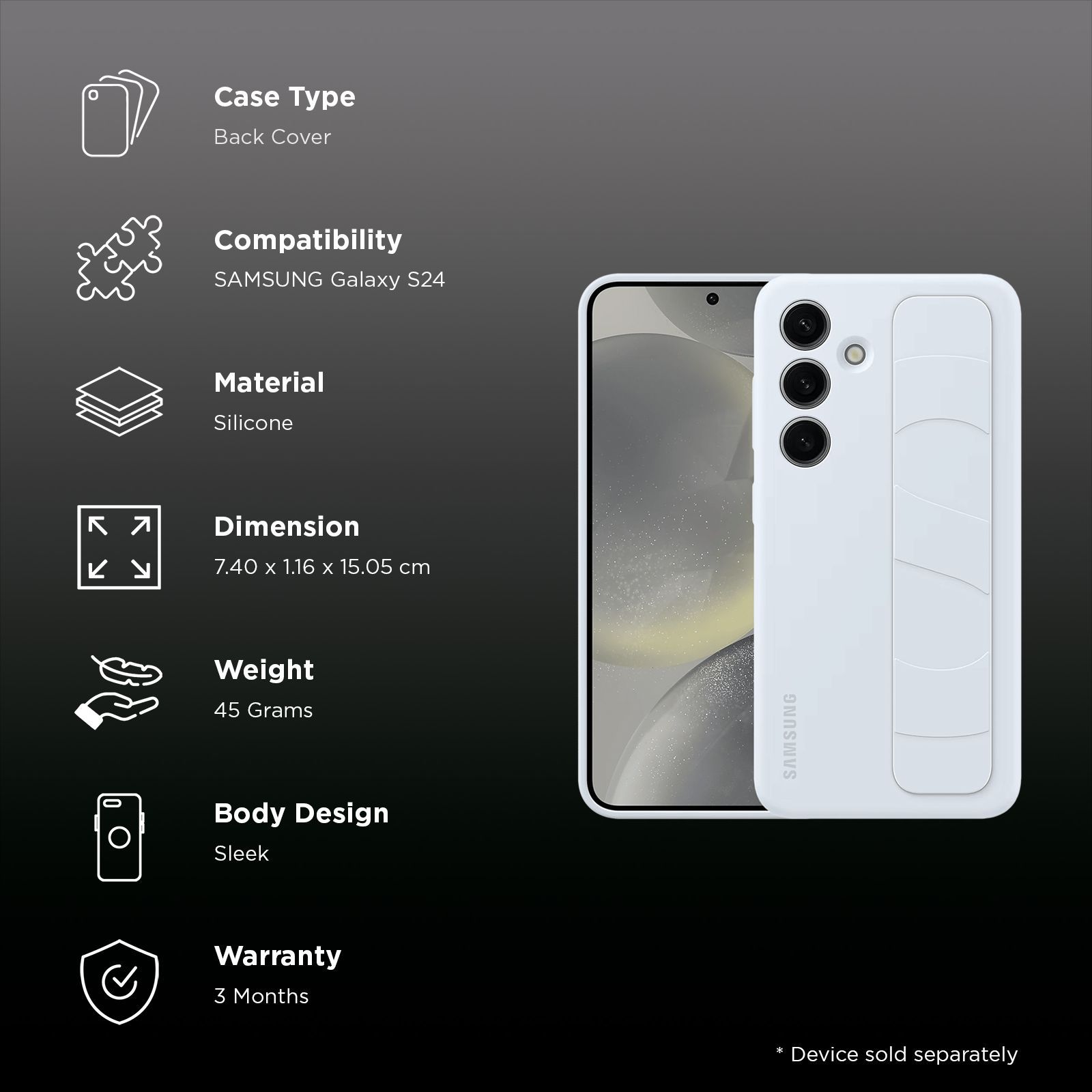 SAMSUNG Standing Grip Silicone Back Cover for SAMSUNG Galaxy S24 (Smooth and Silky Texture, Light Blue)_2