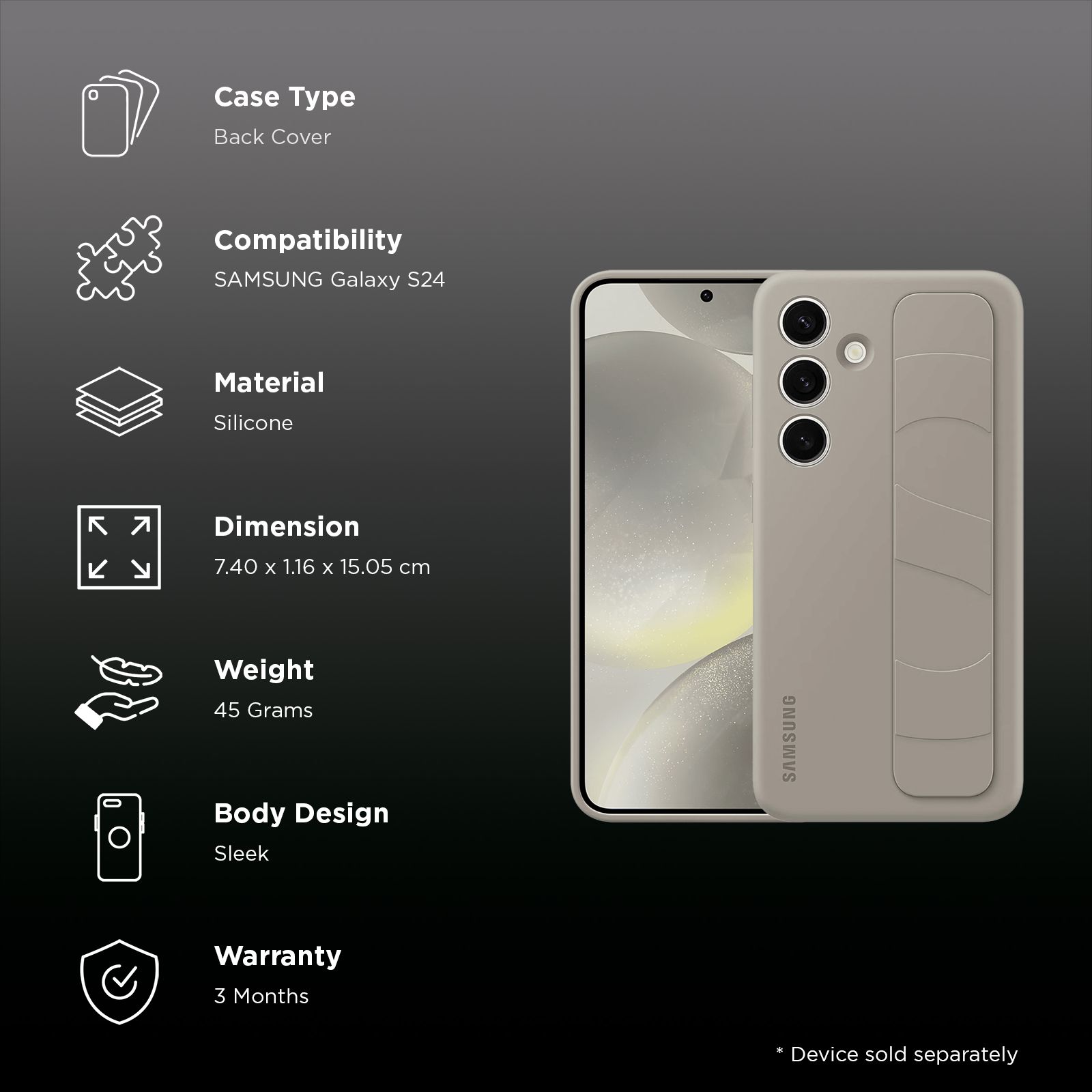 SAMSUNG Standing Grip Silicone Back Cover for SAMSUNG Galaxy S24 (Smooth and Silky Texture, Taupe) SAMSUNG Standing Grip Silicone Back Cover for SAMSUNG Galaxy S24 (Smooth and Silky Texture, Taupe)_2