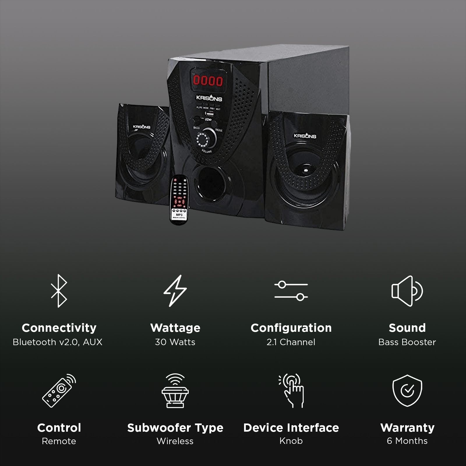 Krisons Nexon 30W Bluetooth Home Theatre with Remote (Extra Bass, 2.1 Channel, Black)_3