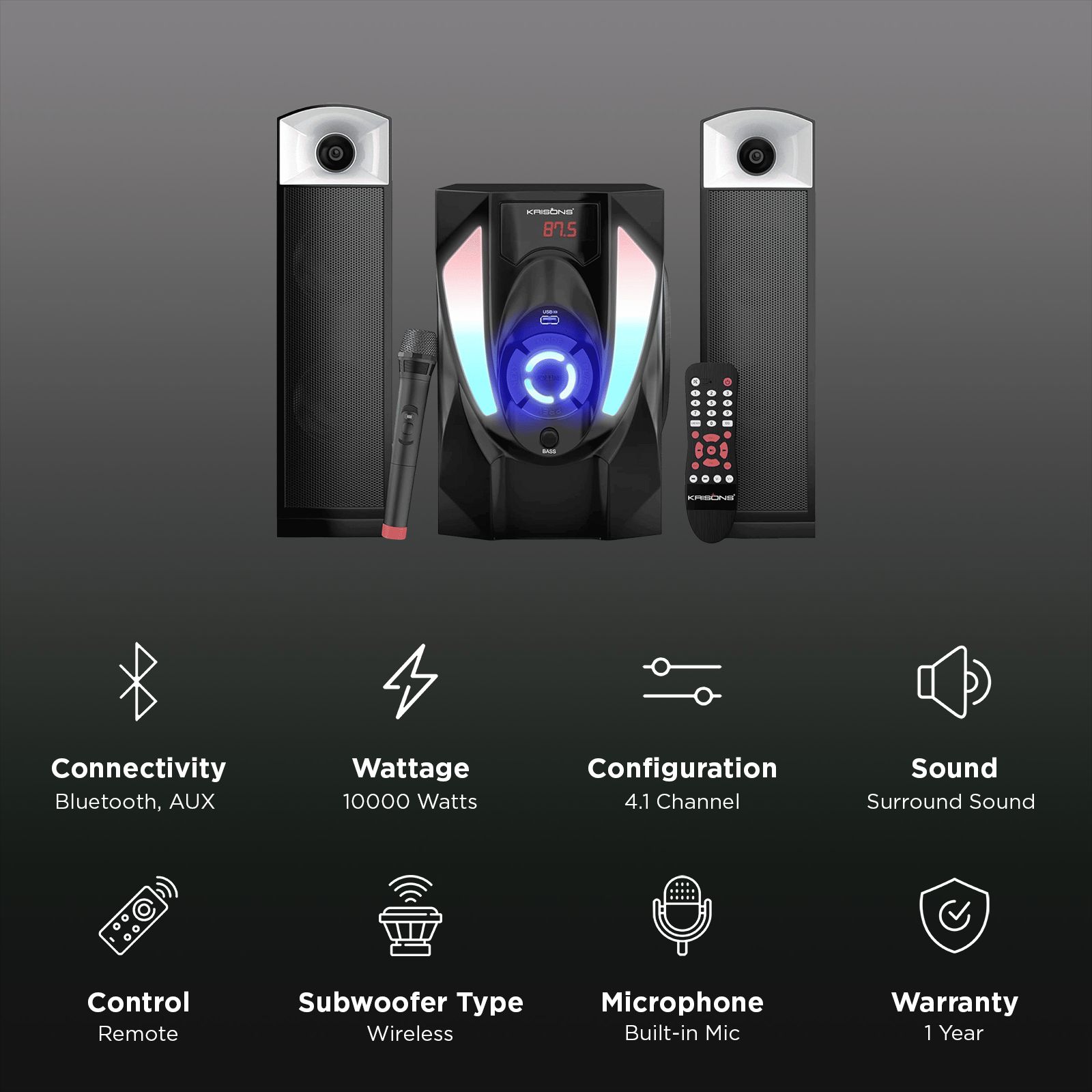 Krisons Superstar Bluetooth Home Theatre with Remote (Surround Sound, 4.1 Channel, Black) Krisons Superstar Bluetooth Home Theatre with Remote (Surround Sound, 4.1 Channel, Black)_3