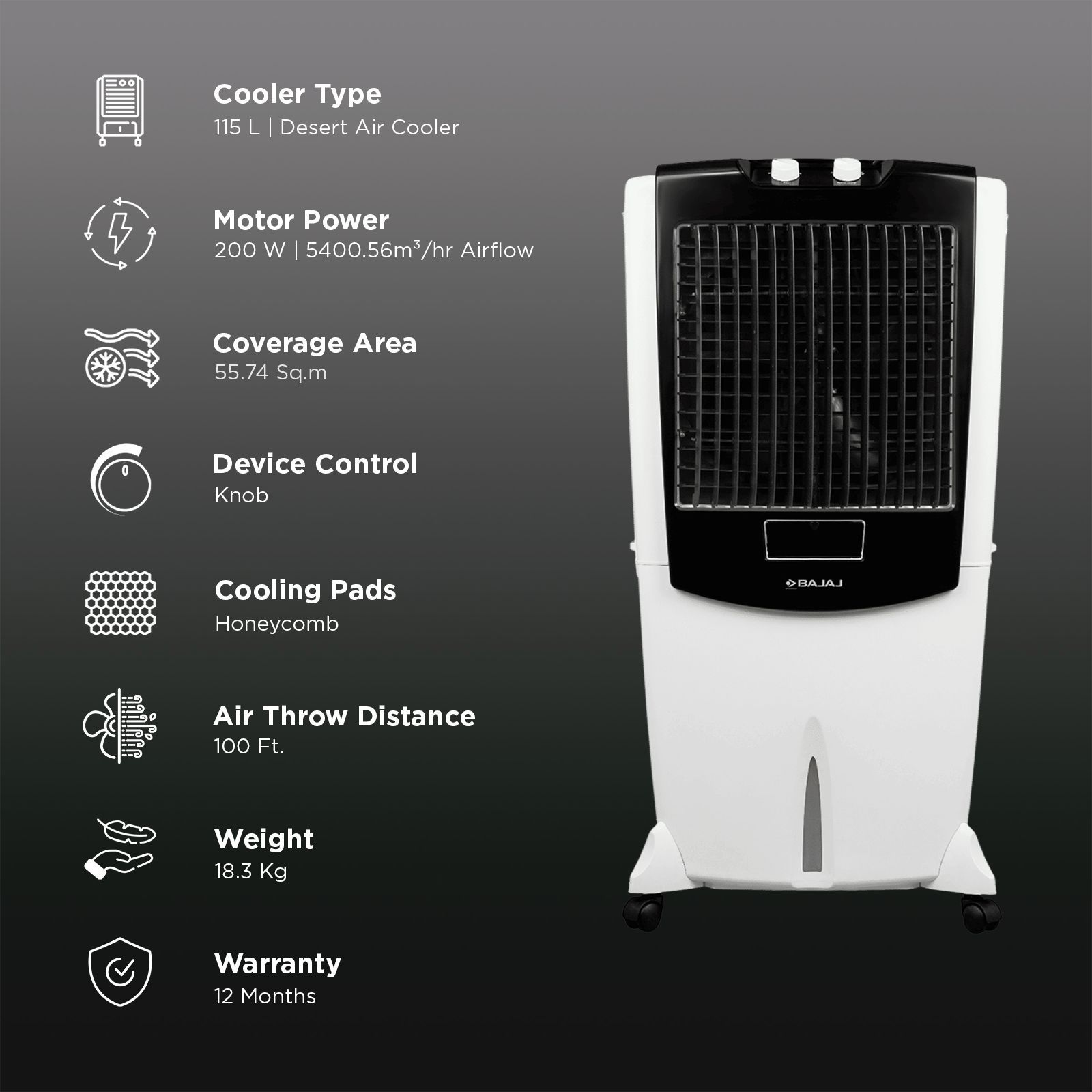 BAJAJ Shield Series Mighty 115 Litres Desert Air Cooler with DuraTuff PRO Motor (Antibacterial Honeycomb Technology, White)_3