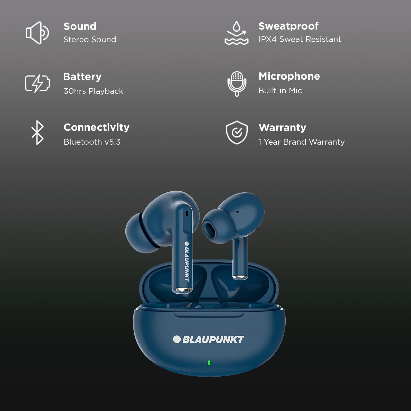 Blaupunkt BTW09 Air TWS Earbuds (IPX4 Sweat Resistant, Turbovolt Charging, Blue)_2