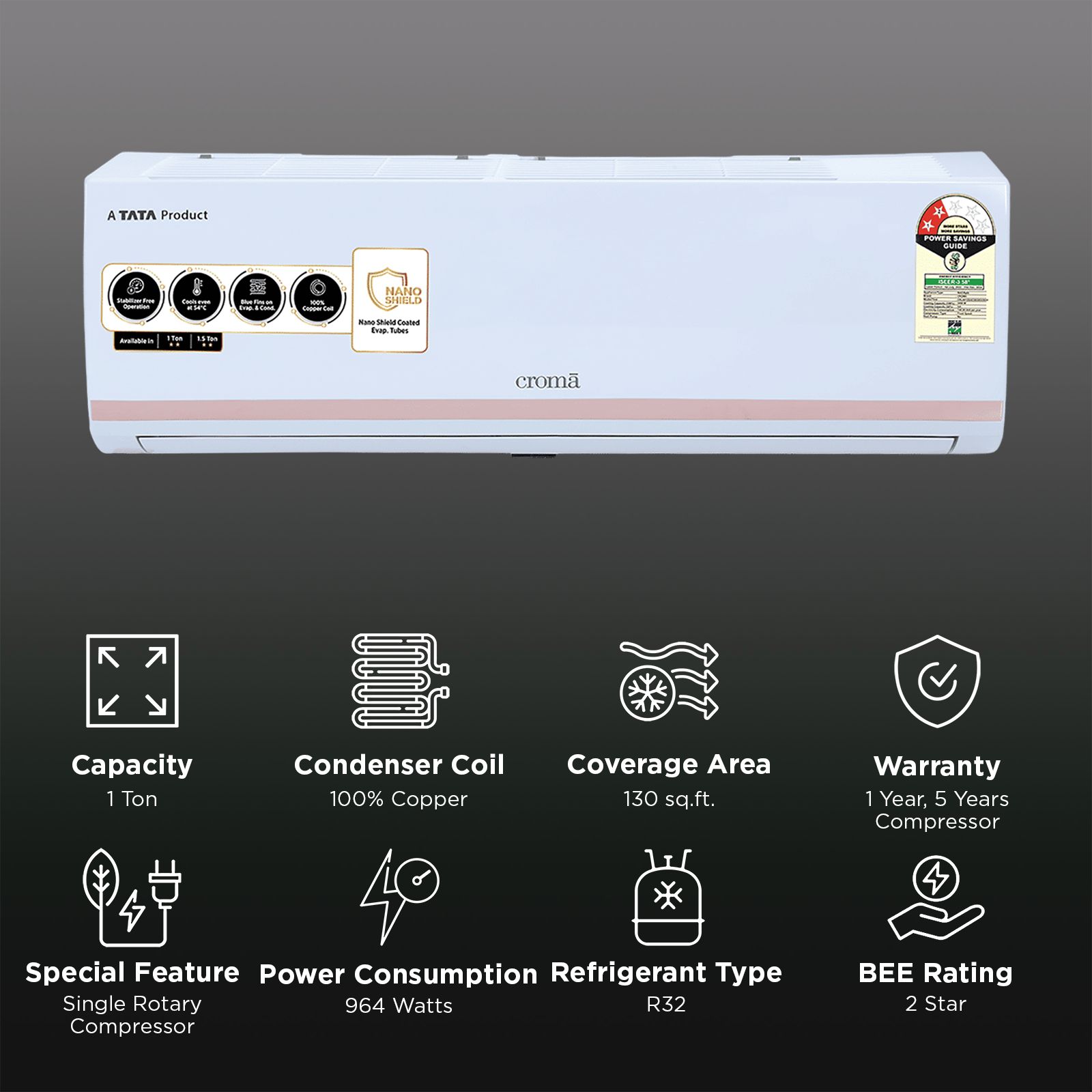 Croma 1 Ton 2 Star Split AC (Copper Condenser, Dust Filter) Croma 1 Ton 2 Star Split AC (Copper Condenser, Dust Filter)_2
