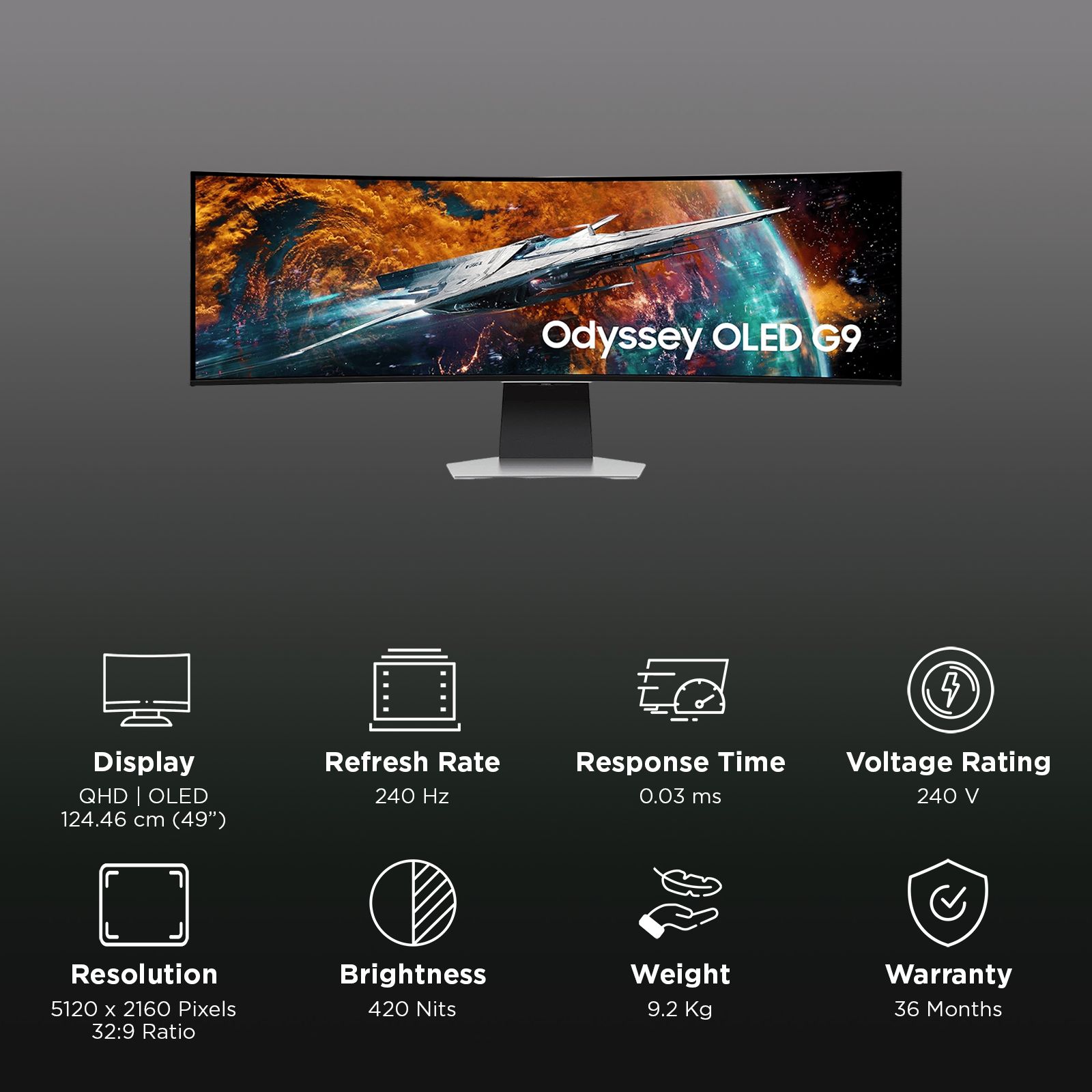 SAMSUNG Odyssey G9 124.46 cm (49 inch) QHD OLED Curved Gaming Monitor with AMD FreeSync Premium Pro_3