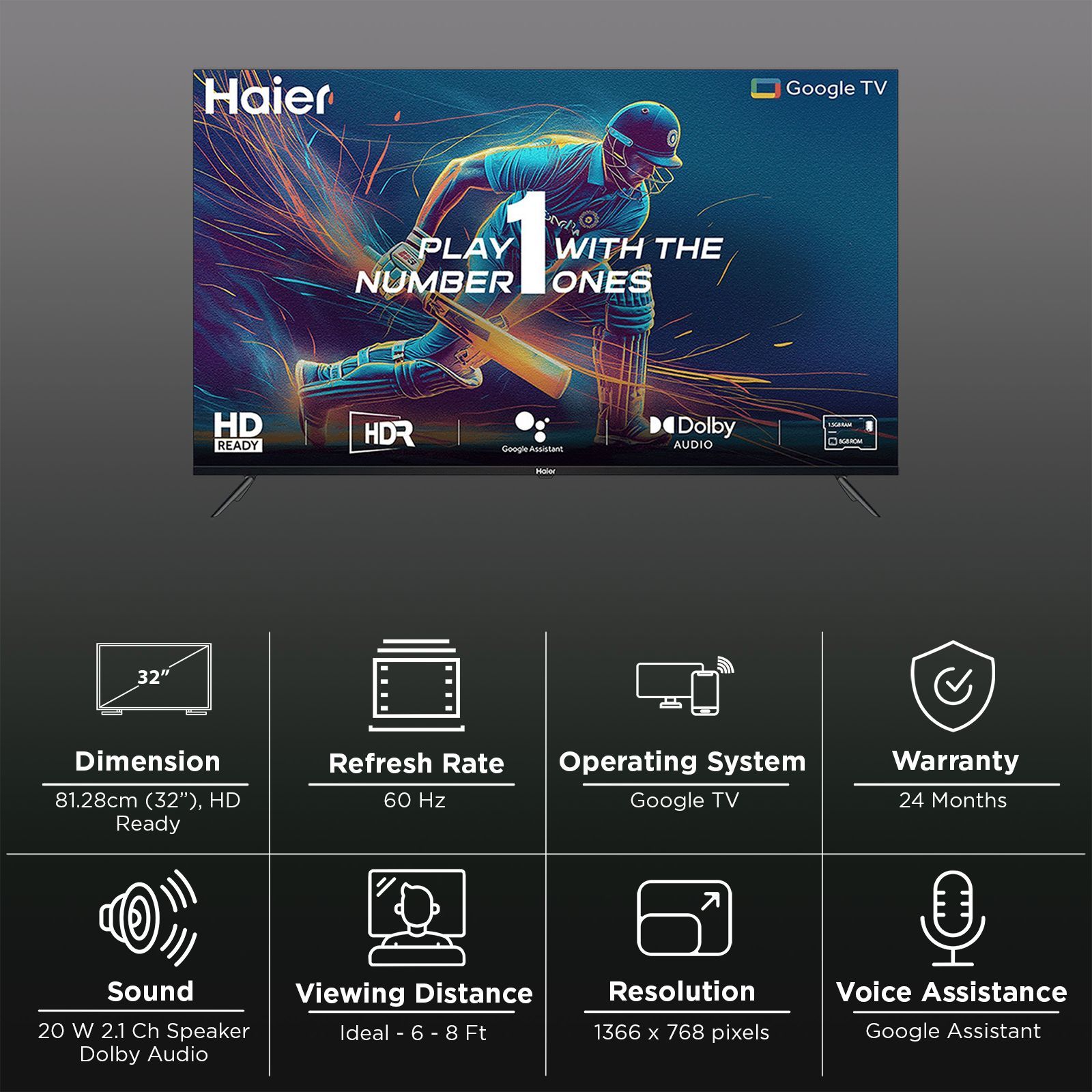 Haier K82 81.28 cm (32 inch) HD Ready LED Smart Smart Google TV with Dolby Audio (2024 model)_3