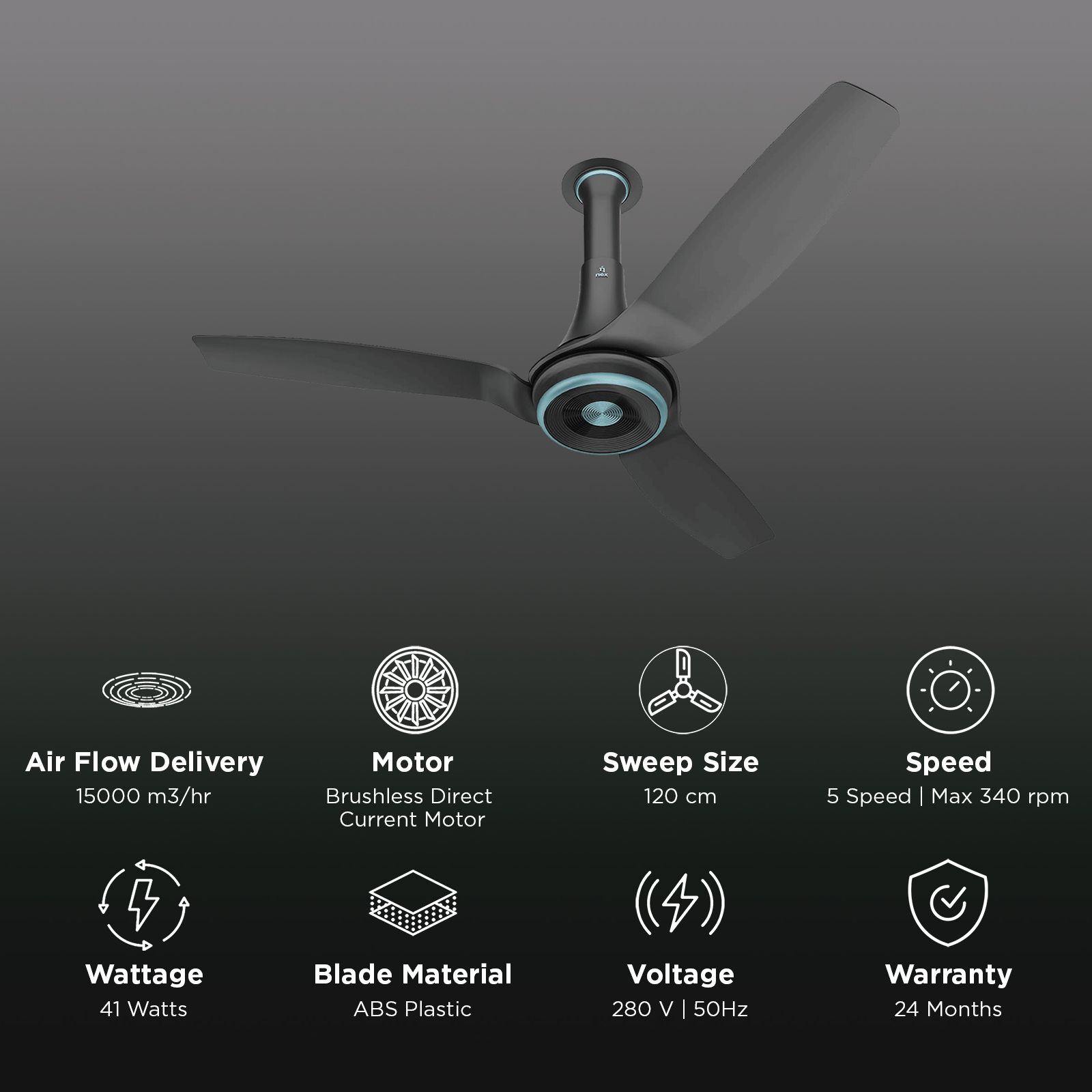nex Dryft A95 5 Star 1200mm 3 Blade BLDC Motor Smart Ceiling Fan with Remote (Alexa & Google Assistant, Granite Grey)_3