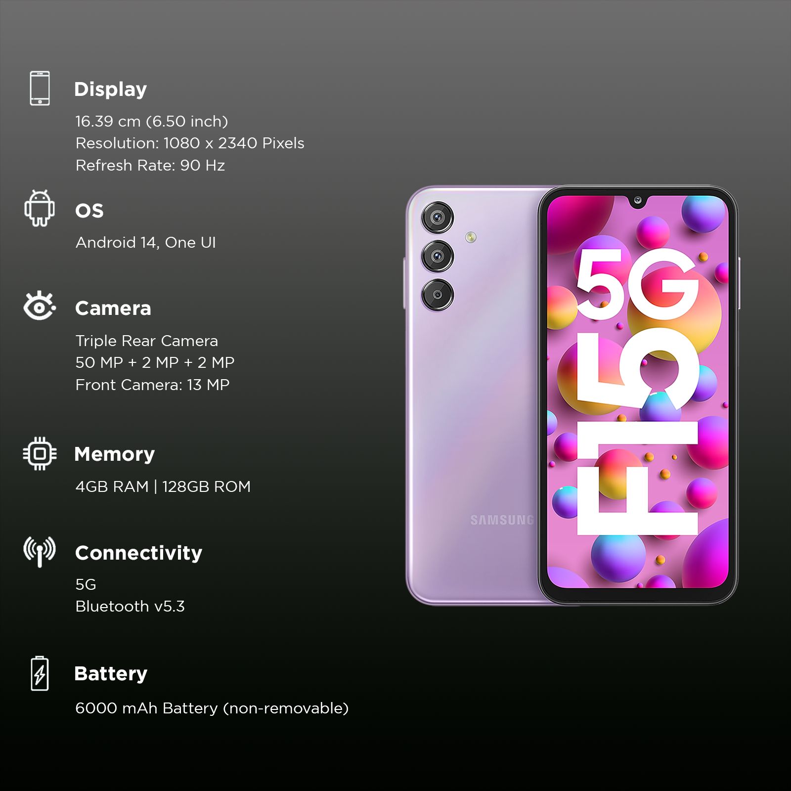 SAMSUNG Galaxy F15 5G (4GB RAM, 128GB, Light Violet)_3