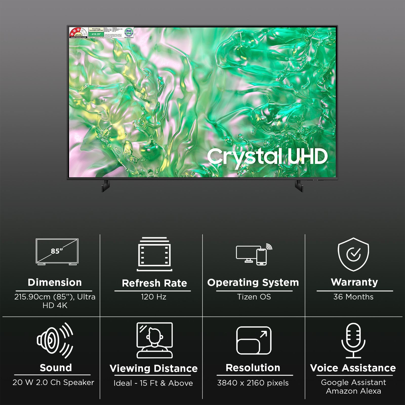SAMSUNG DU8300 215.9 cm (85 inch) 4K Ultra HD LED Smart Tizen TV with Dynamic Crystal Color(2024 model)_3