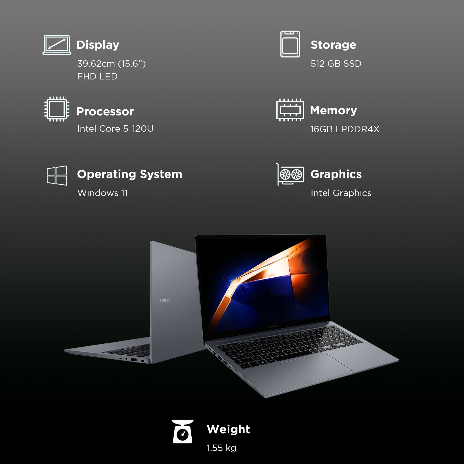 SAMSUNG Galaxy Book4 Intel Core 7 Thin and Light Laptop (16GB, 512GB SSD, Windows 11 Home, 15.6 inch Full HD LED Display, MS Office, Gray, 1.55 KG)_3