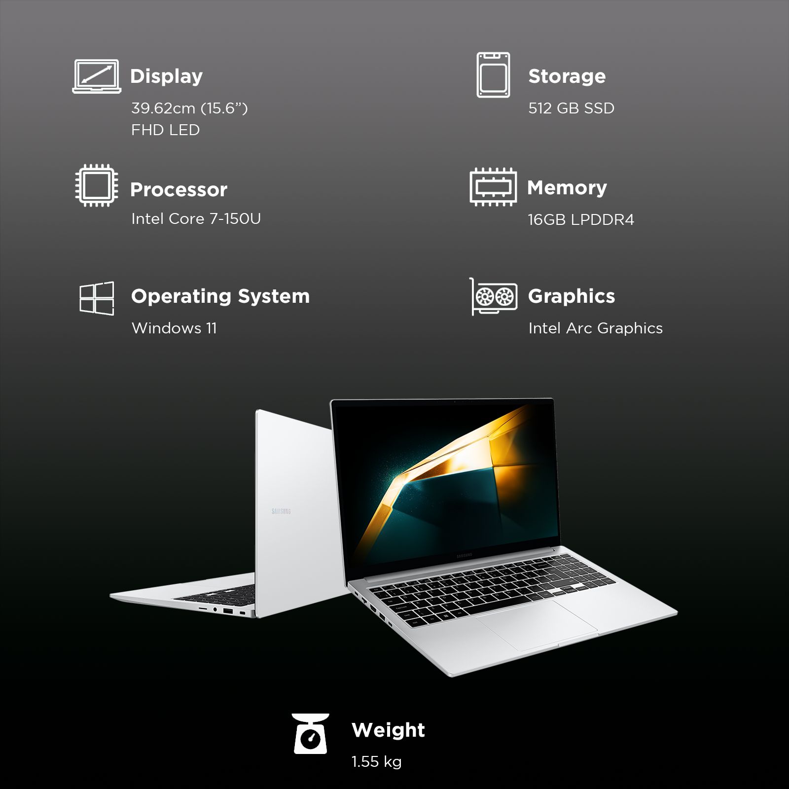 SAMSUNG Galaxy Book4 Intel Core 7 Thin and Light Laptop (16GB, 512GB SSD, Windows 11 Home, 15.6 inch Full HD LED Display, MS Office, Silver, 1.55 KG)_3