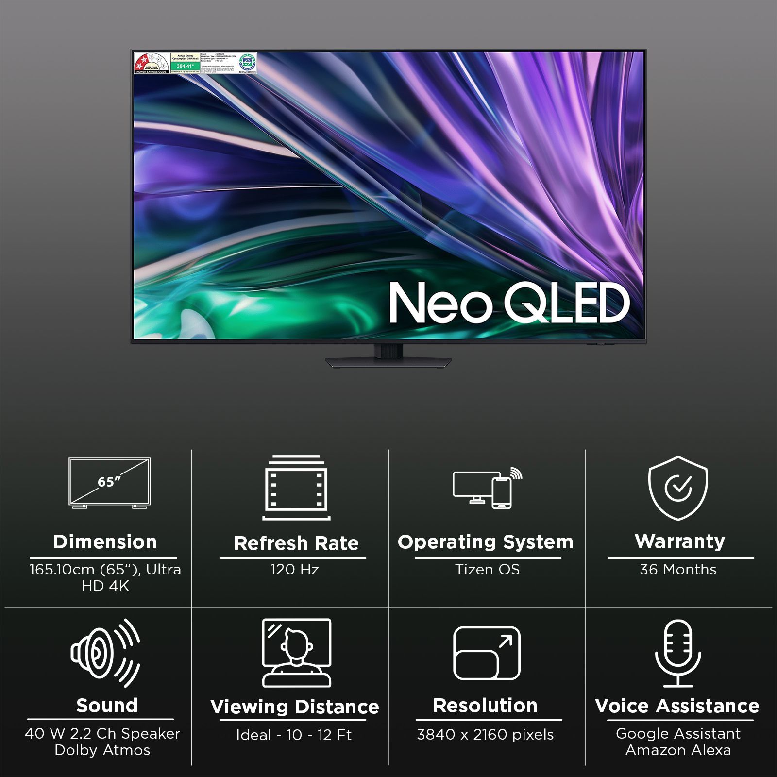 SAMSUNG QN85D 165.1 cm (65 inch) Neo QLED 4K Ultra HD Smart Tizen TV with Quantum Matrix Technology (2024 model)_3
