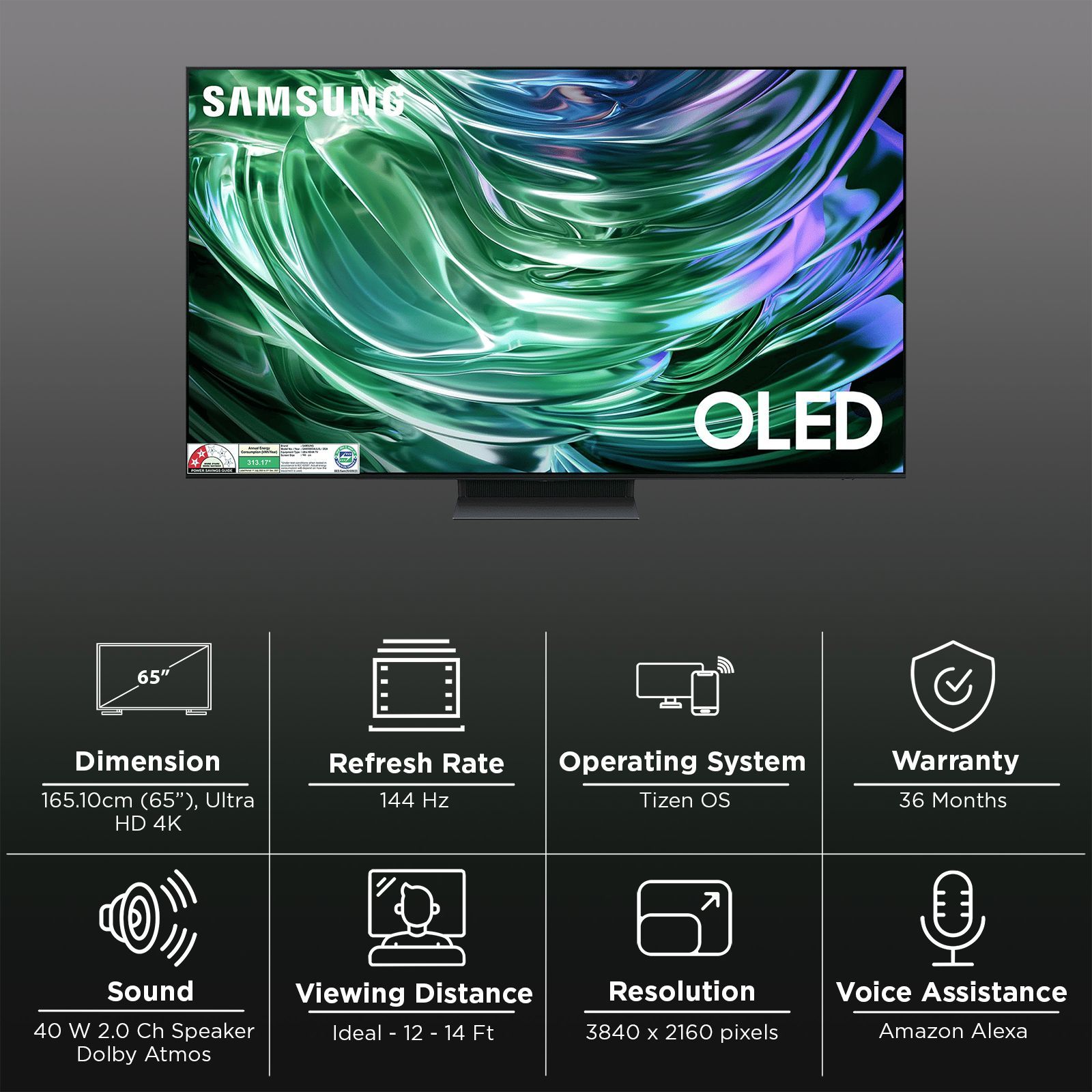 SAMSUNG S90D 165.1 cm (65 inch) OLED 4K Ultra HD Smart Tizen TV with NQ4 AI Gen2 Processor (2024 model)_3