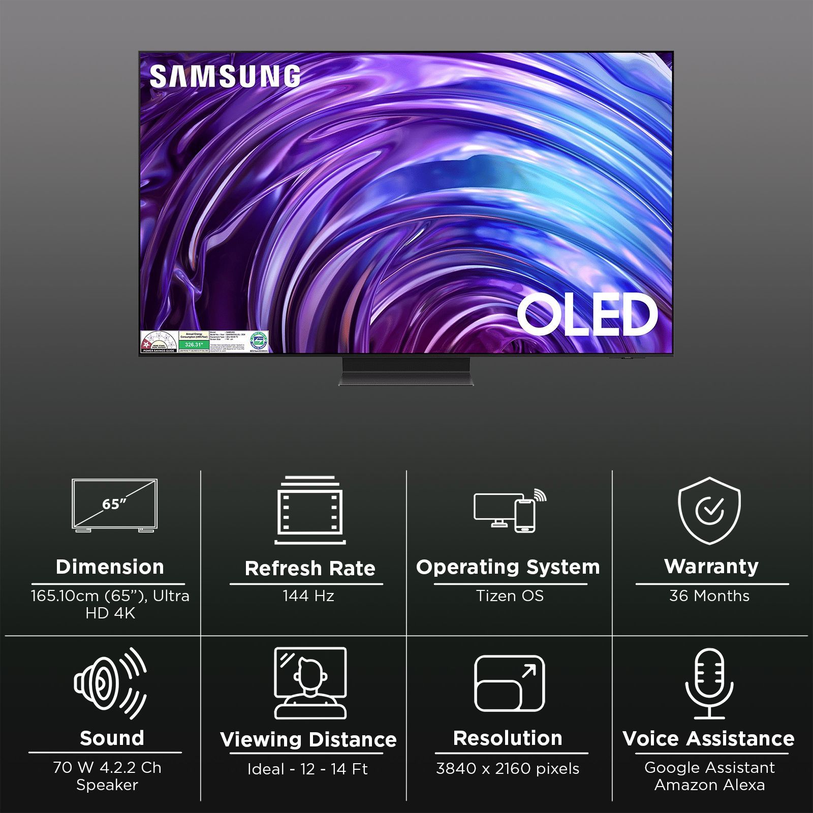 SAMSUNG S95D 165.1 cm (65 inch) OLED 4K Ultra HD Smart Tizen TV with Perception Color Mapping (2024 model)_3