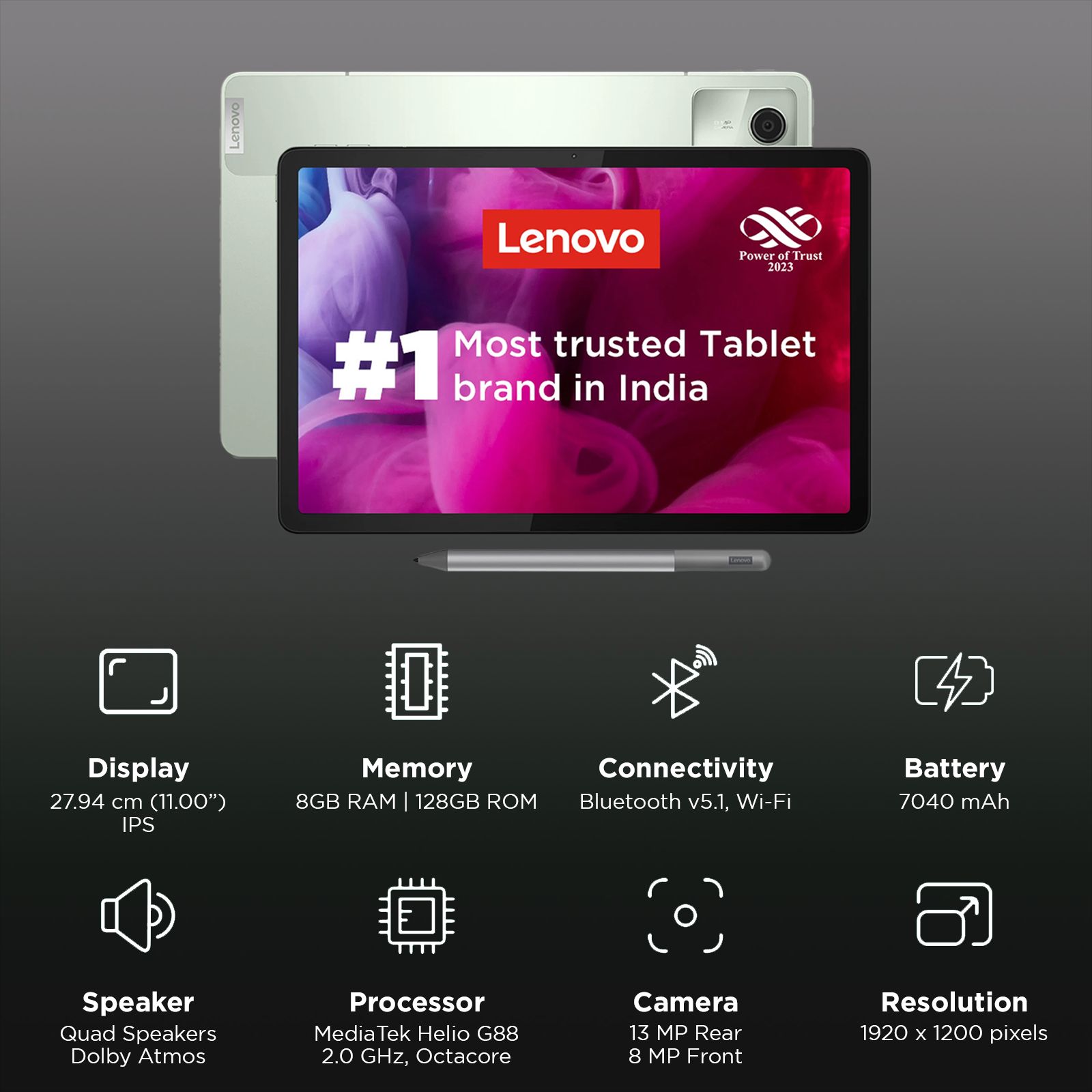 Lenovo Tab M11 Wi-Fi+4G Android Tablet with Stylus (11 Inch, 8GB RAM, 128GB ROM, Seafoam Green) Lenovo Tab M11 Wi-Fi+4G Android Tablet with Stylus (11 Inch, 8GB RAM, 128GB ROM, Seafoam Green)_3