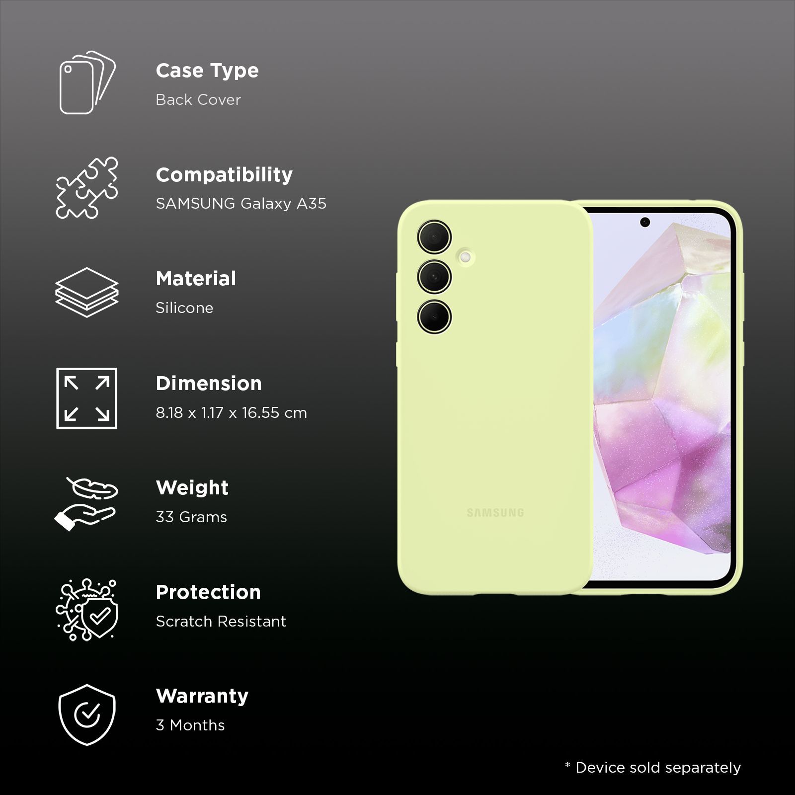 SAMSUNG Soft Silicone Back Cover for SAMSUNG Galaxy A35 5G (Scratch Protection, Lime)_2