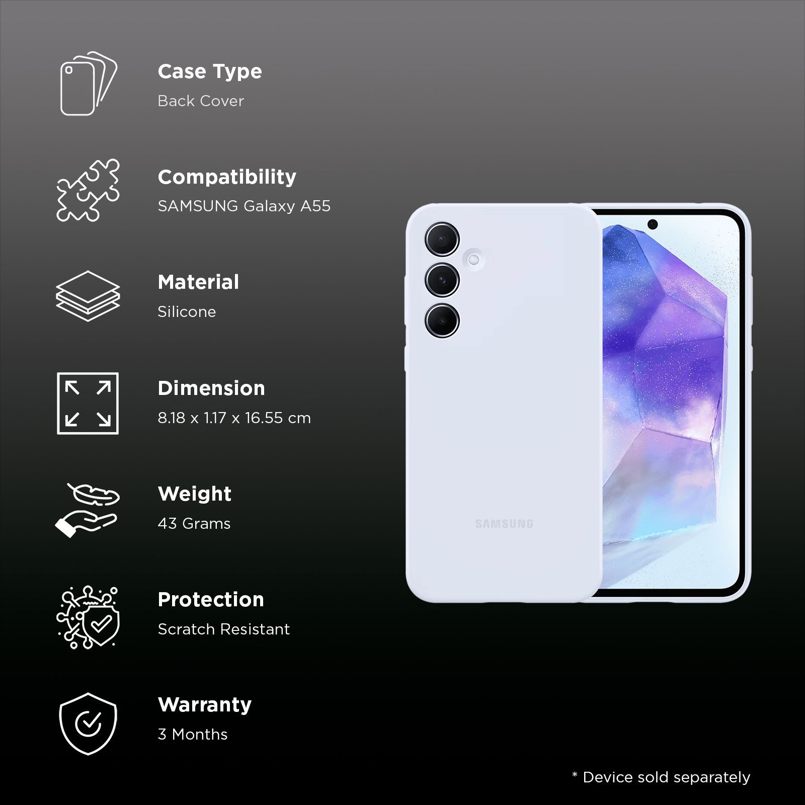 SAMSUNG Silicone Back Cover for SAMSUNG Galaxy A55 5G (Scratch Protection, Light Blue)_2