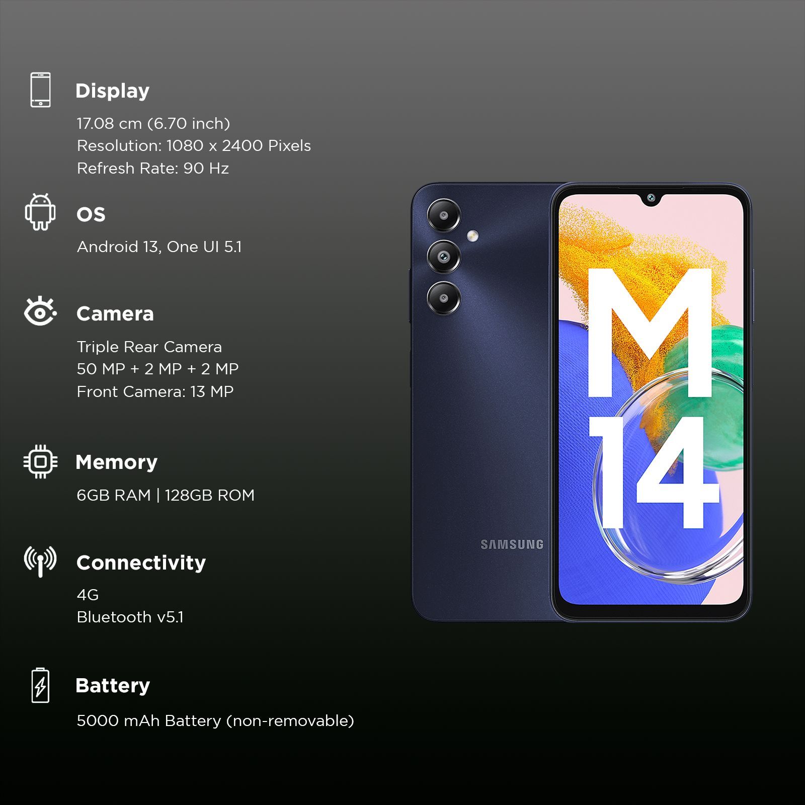 SAMSUNG Galaxy M14 (6GB RAM, 128GB, Sapphire Blue)_3