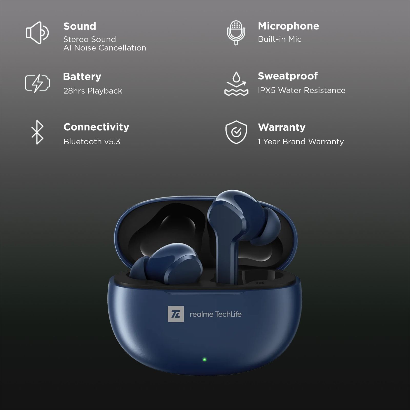 realme Techlife T100 TWS Earbuds with AI Environment Noise Cancellation (IPX5 Water Resistant, Google Fast Pair, Jazz Blue)_2