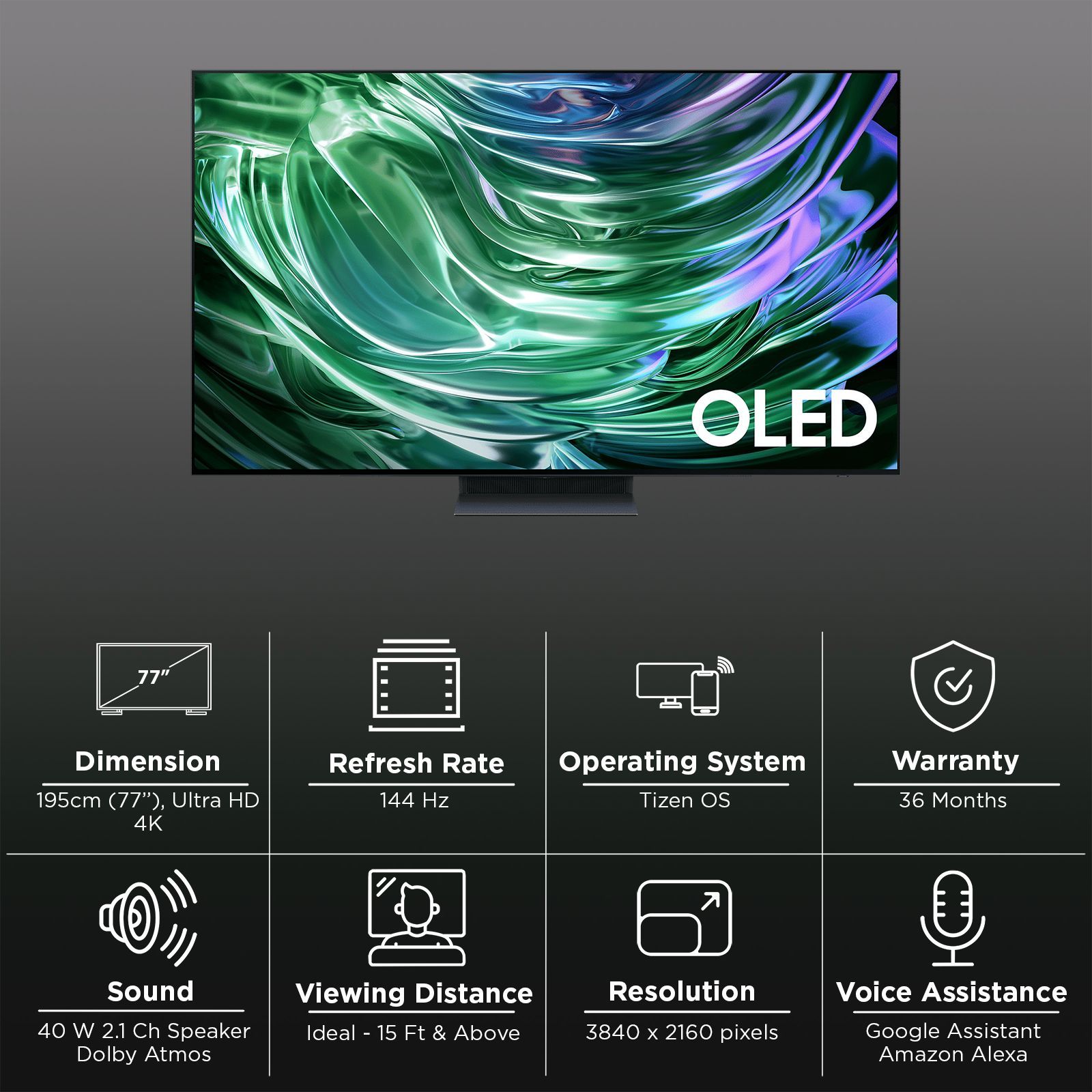 SAMSUNG S90D 195 cm (77 inch) 4K Ultra HD OLED Smart Tizen TV with 4K AI Upscaling (2024 model)_3